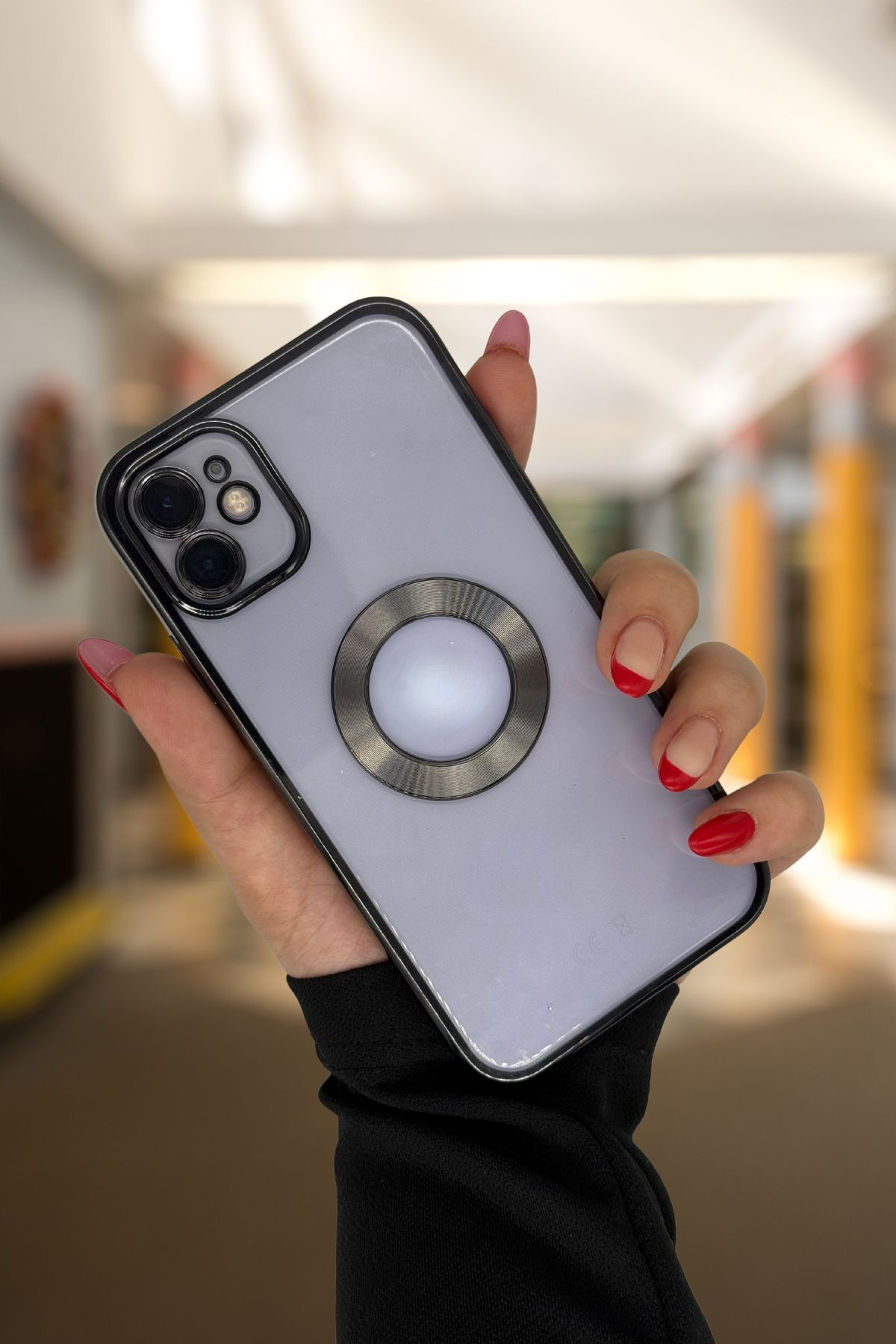PSGT apple ( Iphone 11 ) Uyumlu Kılıf Logo Yeri Açık Metalik Kılıf Şeffaf Silikon