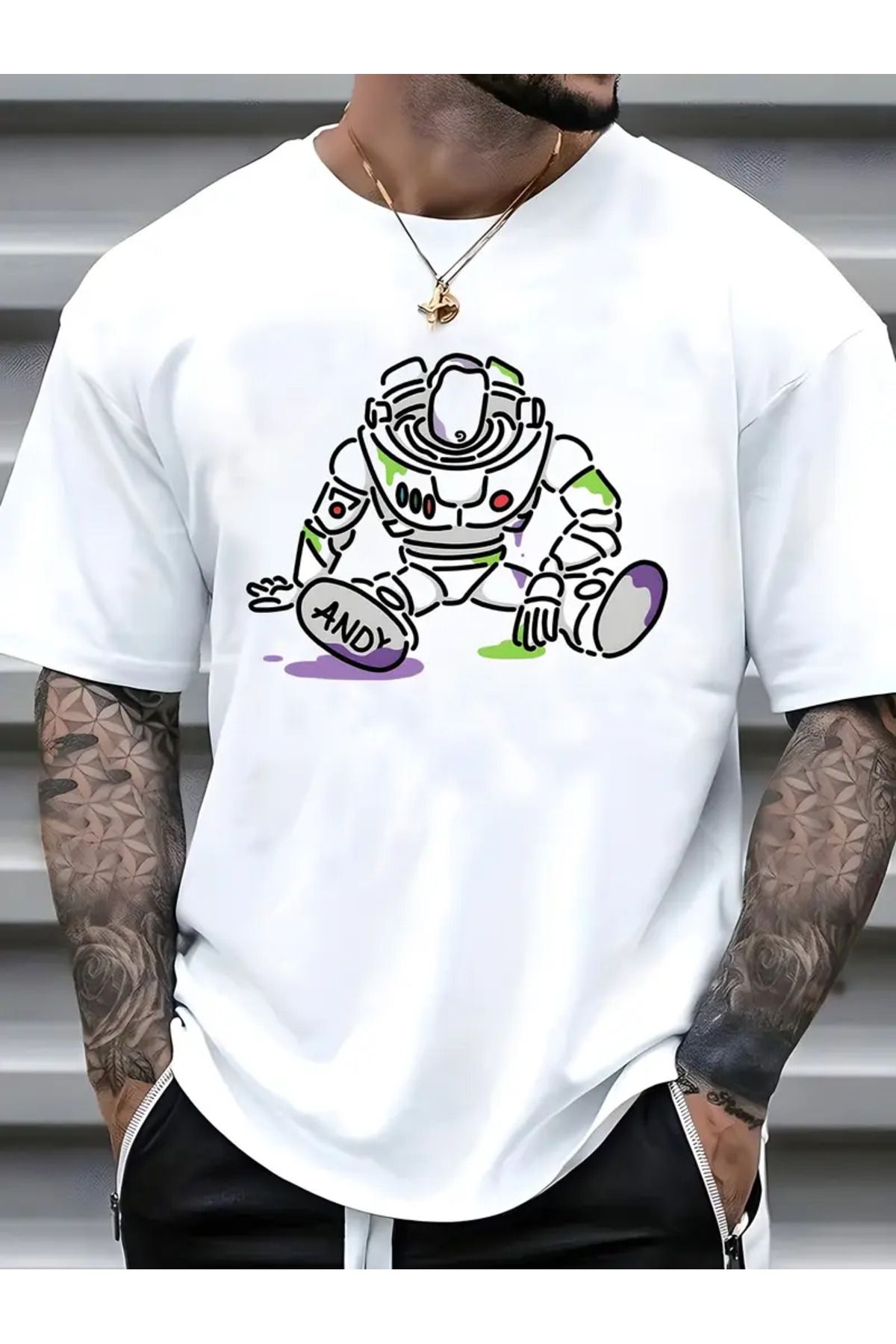 AEMİ Unisex Baskılı Oversize Bisiklet Yaka T-shirt