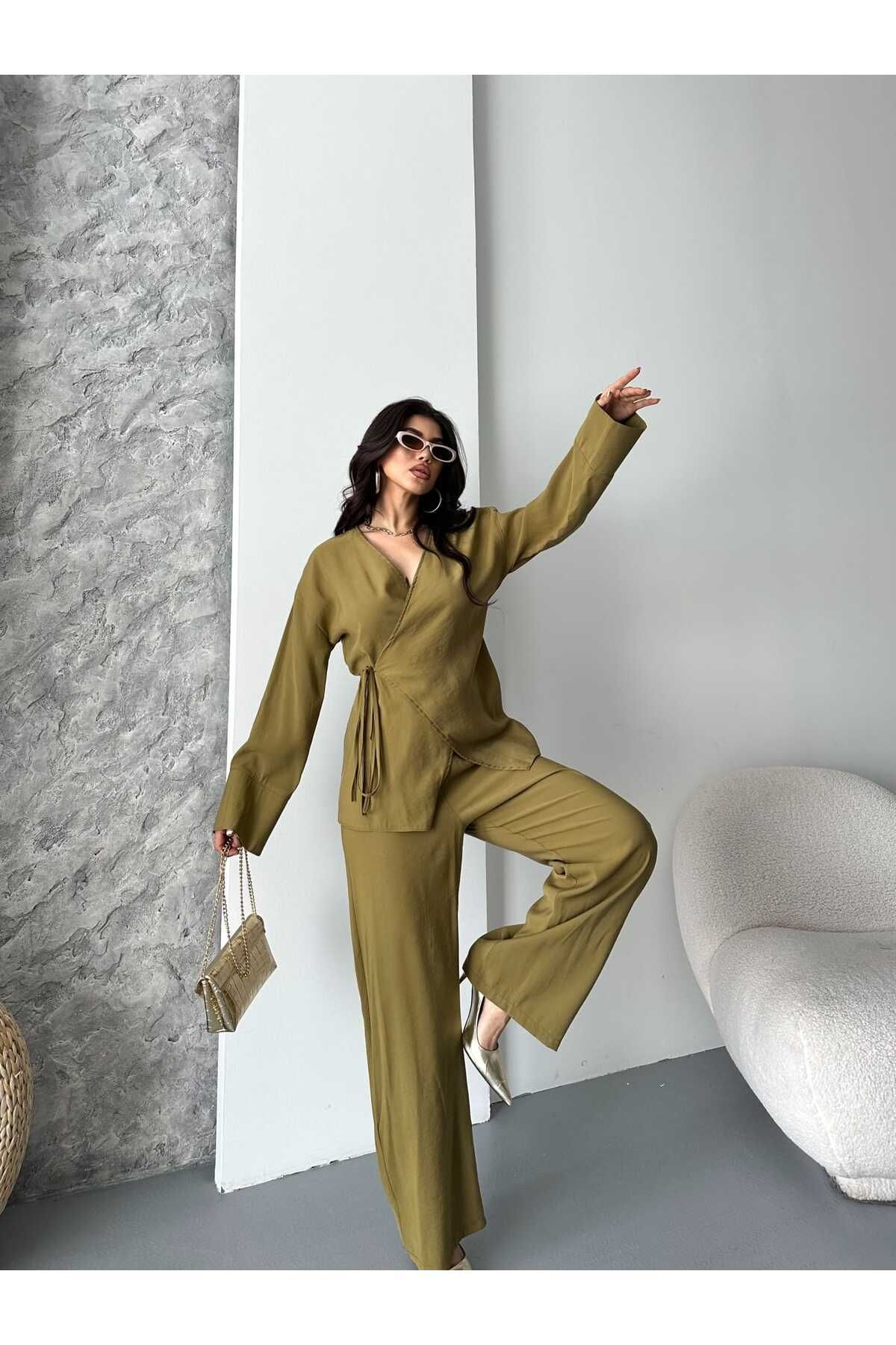 Moda İkra önden bağlamalı kimono takım