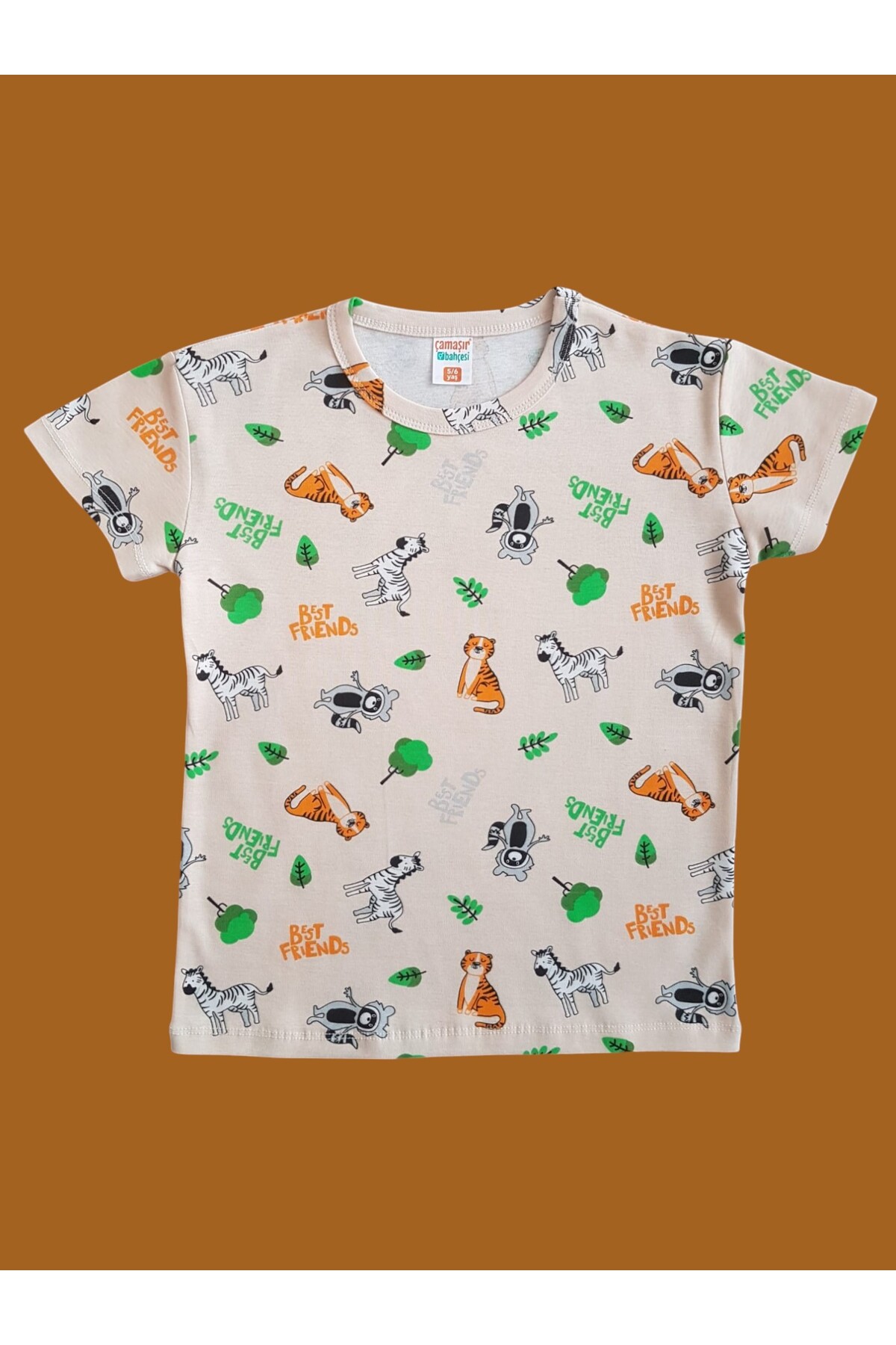 çamaşır bahçesi kendinize iyi bakın Kısa Kollu Desenli Çocuk Pijama Takım #baskılıçocukpijamatakım #kaplandesenlipijama #çamaşırbahçesi fotoğrafı 2 (önizleme)