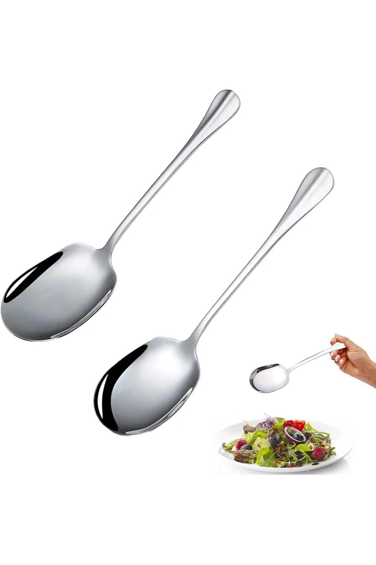 KT HOME Çelik Servis Kaşığı, Salata Sos Makarna Meze Servis Kaşığı 2 Adet 2,5 mm