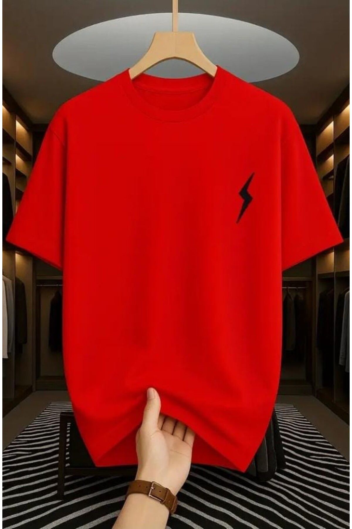 TekTarzz Unisex Şimşek Baskılı Erkek Tshirt