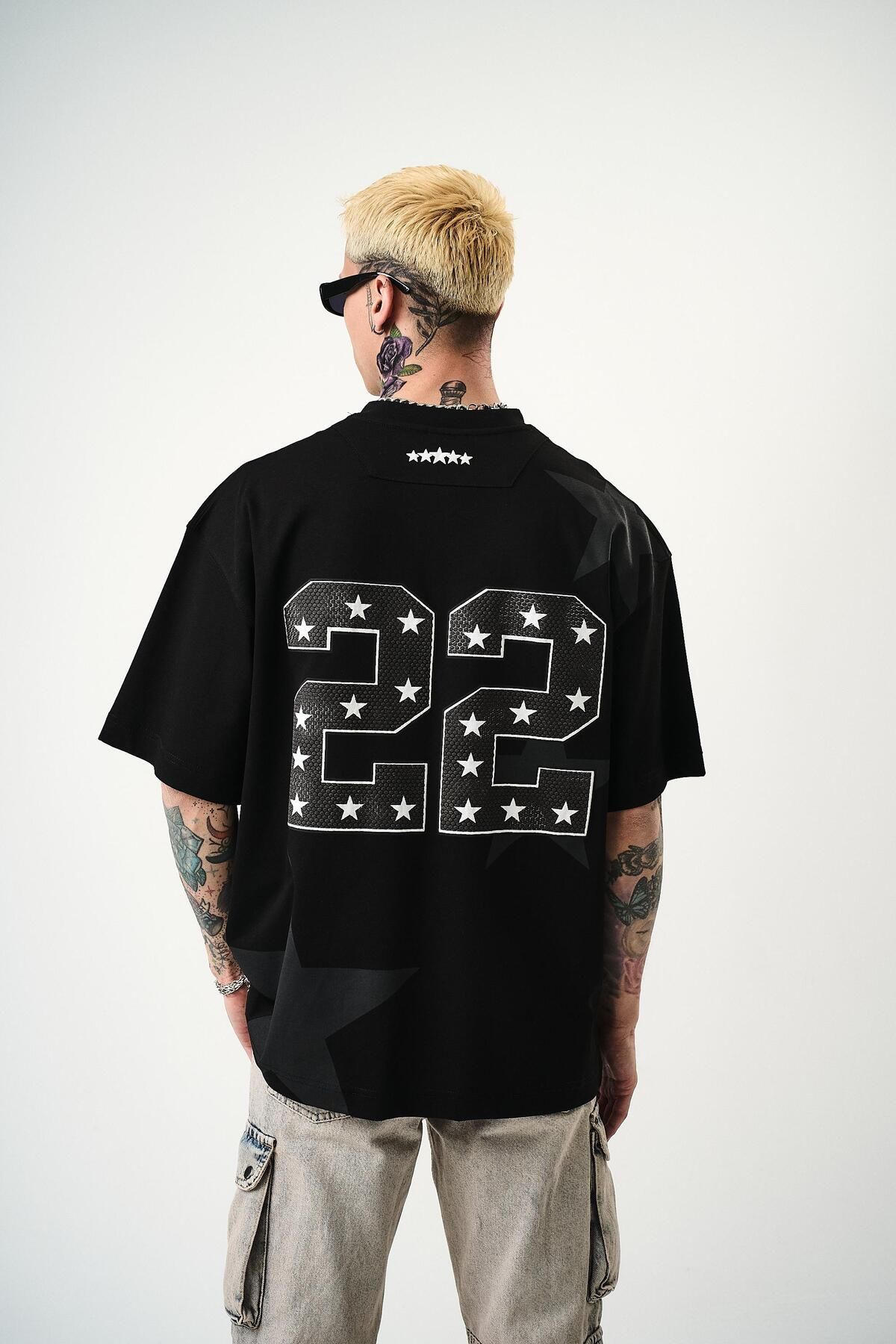 Respire Erkek 22 Starz Baskılı Oversize T-Shirt Siyah