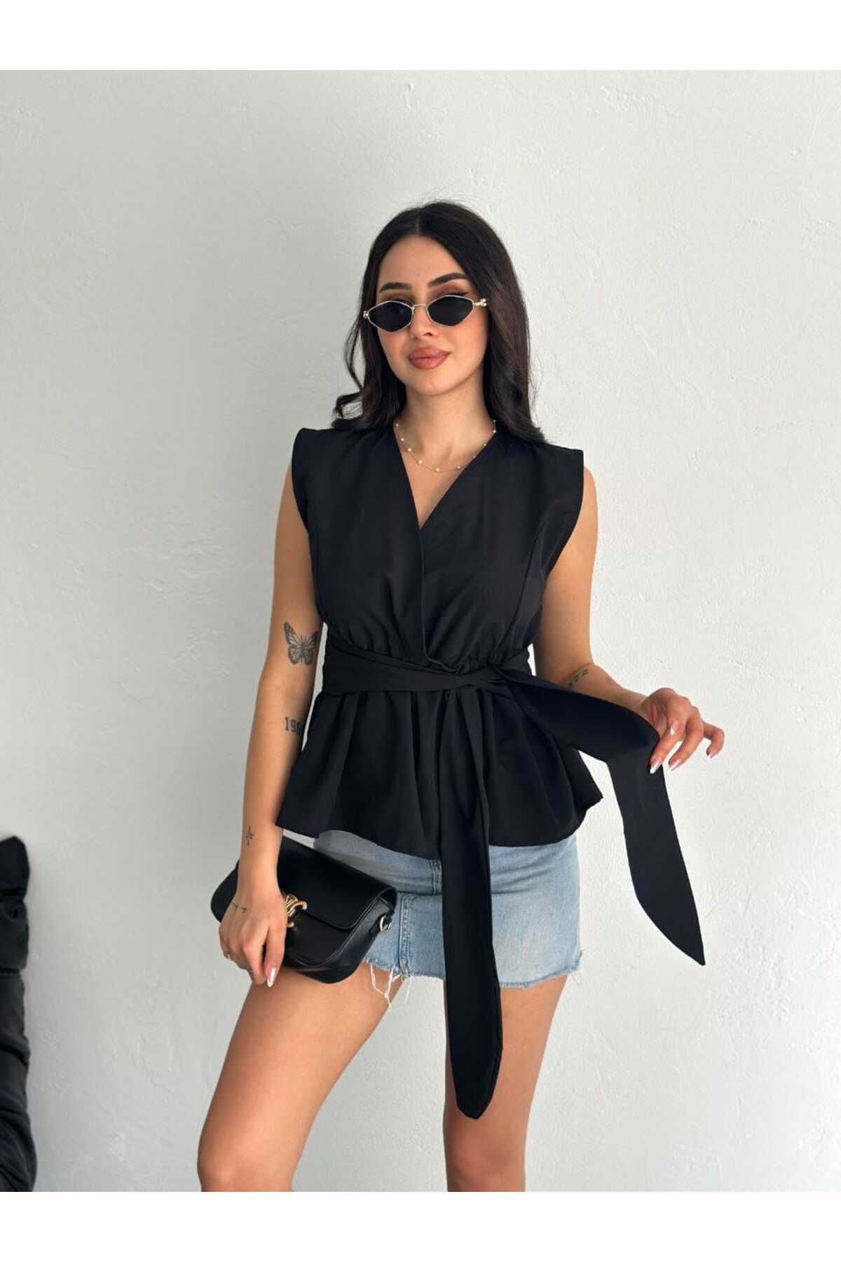 YAKAMOZ34BUTİK BEL LASTİK KUŞAKLI KRUVAZE GÖMLEK