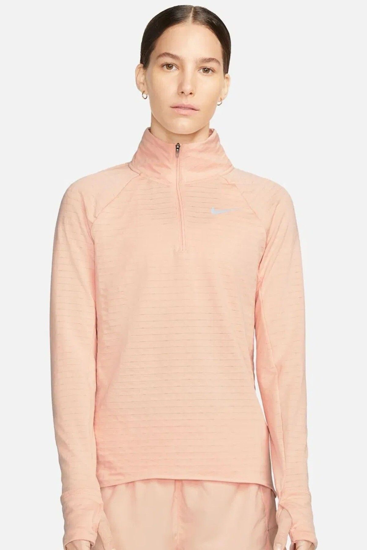Nike Therma Fit Element 1/2 Zip Running Long Sleeve Kadın Yarım Fermuarlı Koşu Sweatshirt Pembe Turu