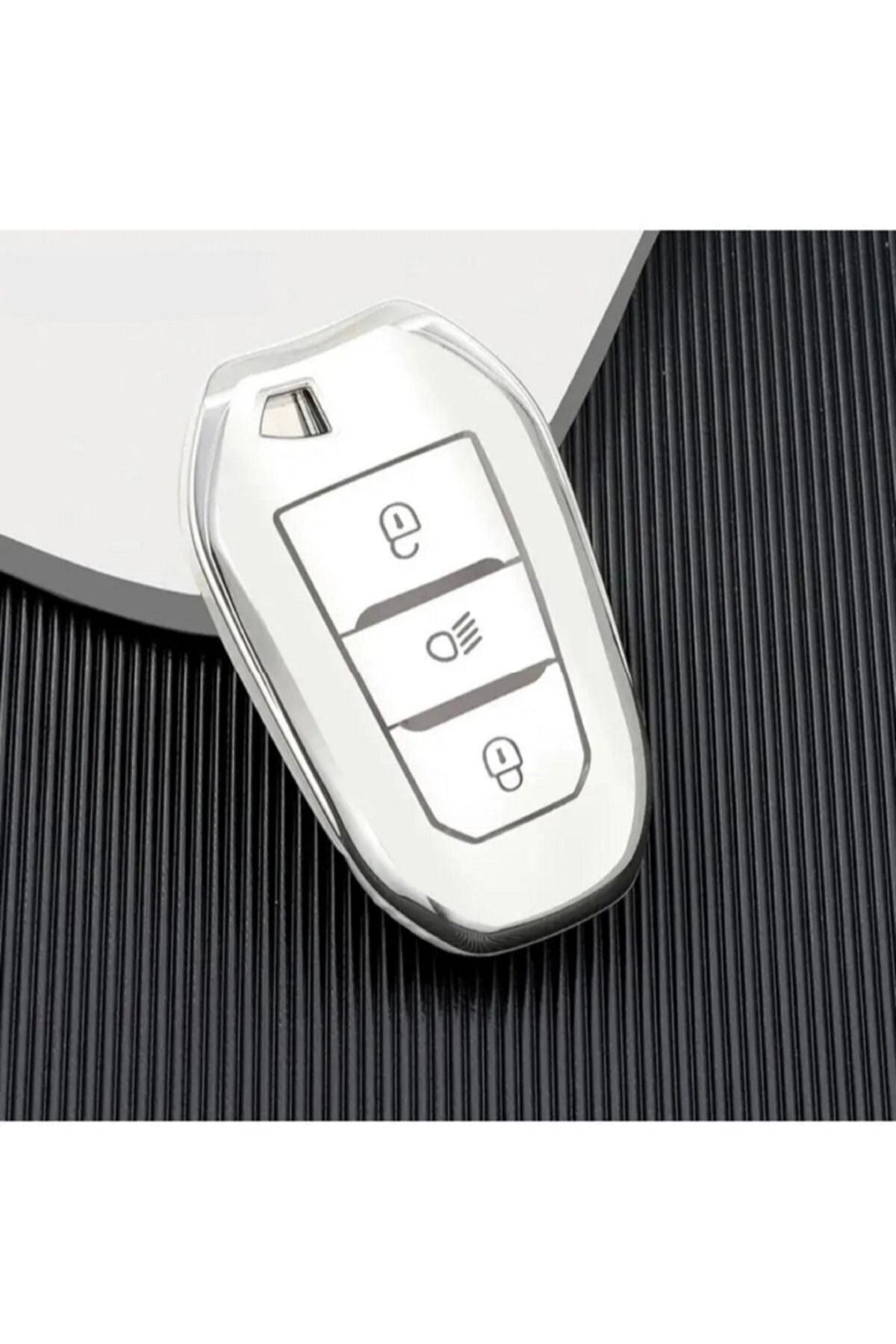 SatışMax Lüx Peugeot 208 308 508 2008 3008 5008 Rifter Nano Anahtar Kılıfı Beyaz Gümüş Silver Far Açmalı