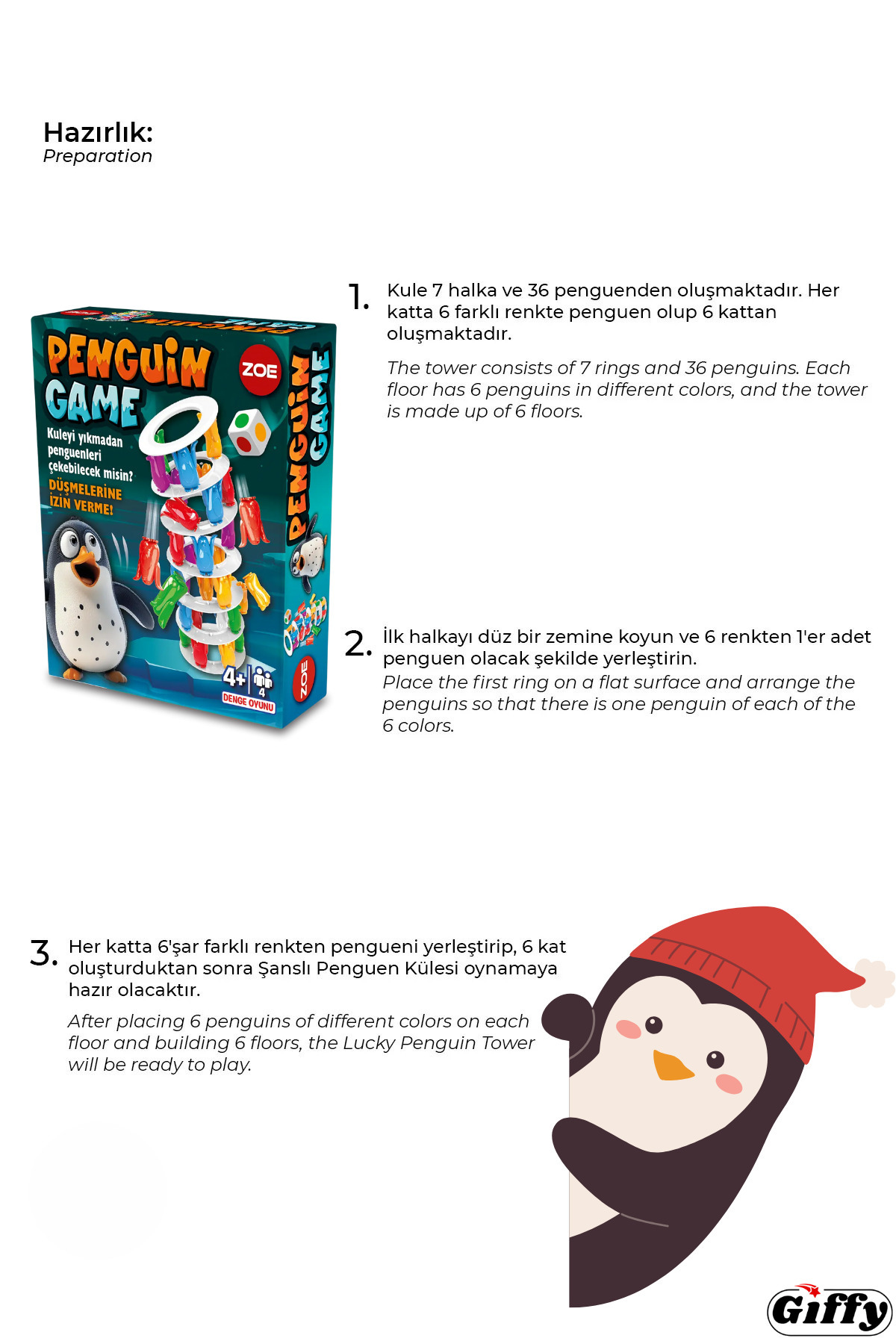 giffy-Penguin Balance Game Educational Tutorial Balance Game Penguin Tower 44 Pieces Family Activity Box Game 3