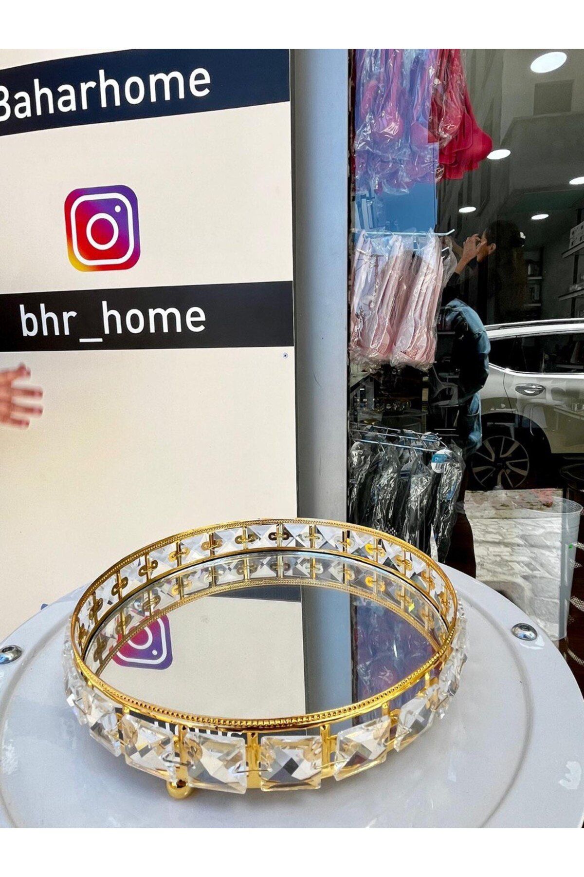 BHR TEMİZLİK BAHARHOME-KRİSTAL TAŞLI GOLD VE GÜMÜŞ Aynalı Söz Nişan Tepsi Kahve Sunumluk -YUVARLAK- 5 Lİ SET