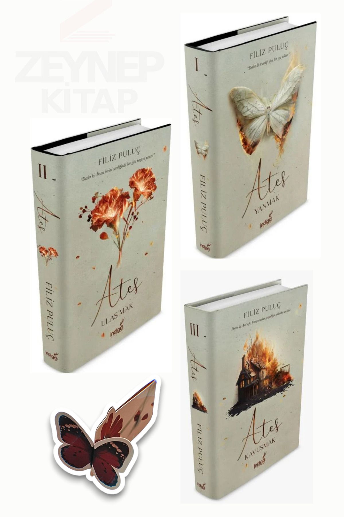 İndigo Kitap Ateş Serisi 3 Kitap Set(CİLTLİ)(Özel Tasarım Kelebek Ayraç Hediye)