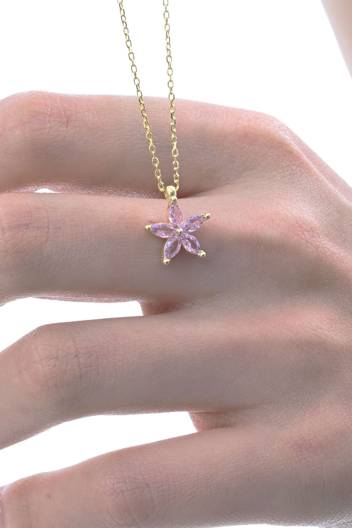 jingle bells Lotus Çiçeği 925 Ayar Gümüş Kolye Pembe Zirkon Taşlı Altın Kaplama