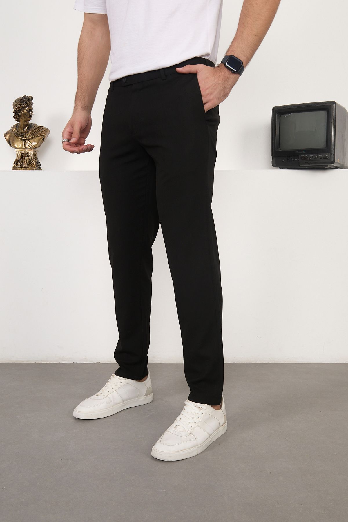 wodelli WODELLİ İtalyan Kesim Slim Fit Erkek Siyah Kumaş Pantolon – Rahat Kumaş