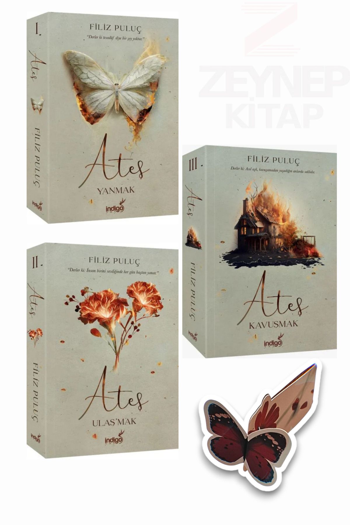 İndigo Kitap Ateş Serisi 3 Kitap Set(KARTONKAPAK)(Özel Tasarım Kelebek Ayraç Hediye)