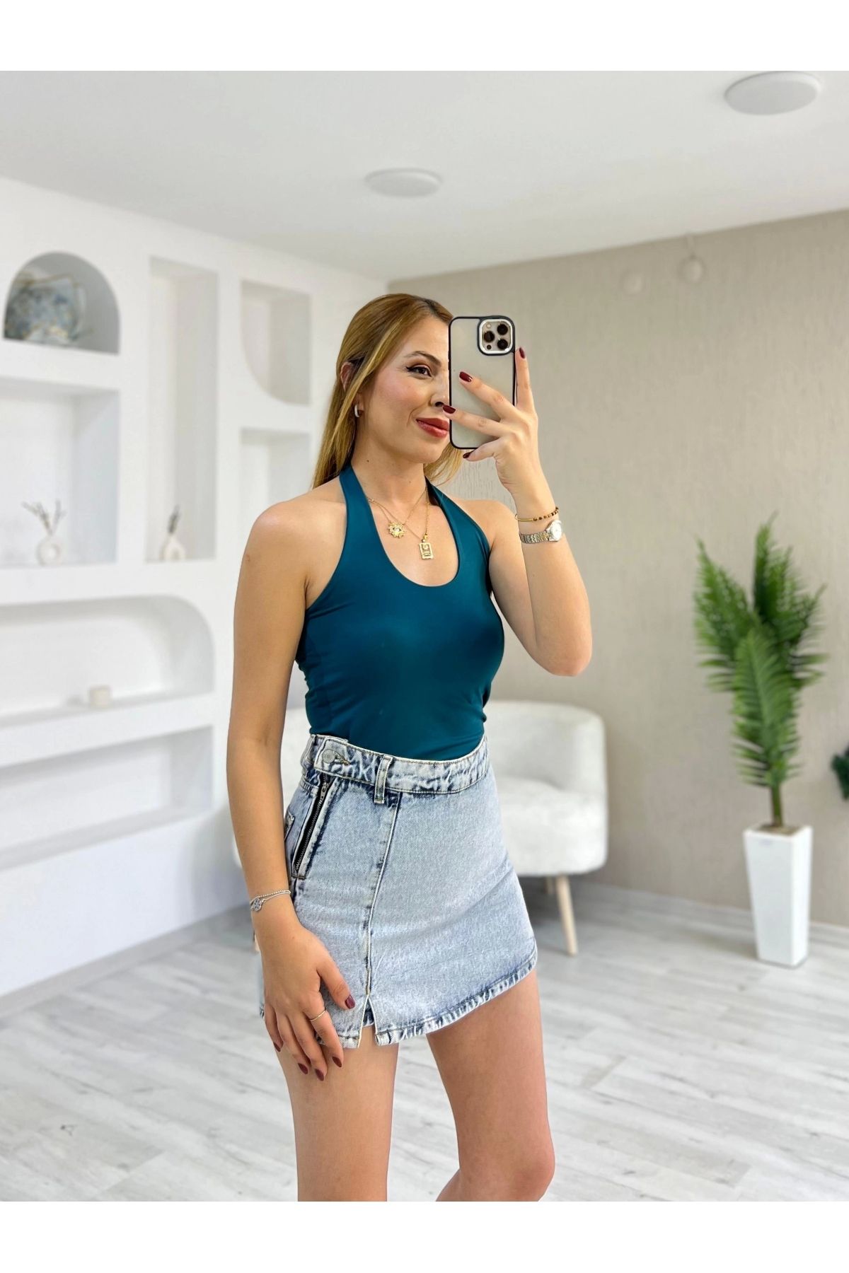 İrka Moda Boyundan Geçmeli Sandy Kumaş Bluz Zümrüt
