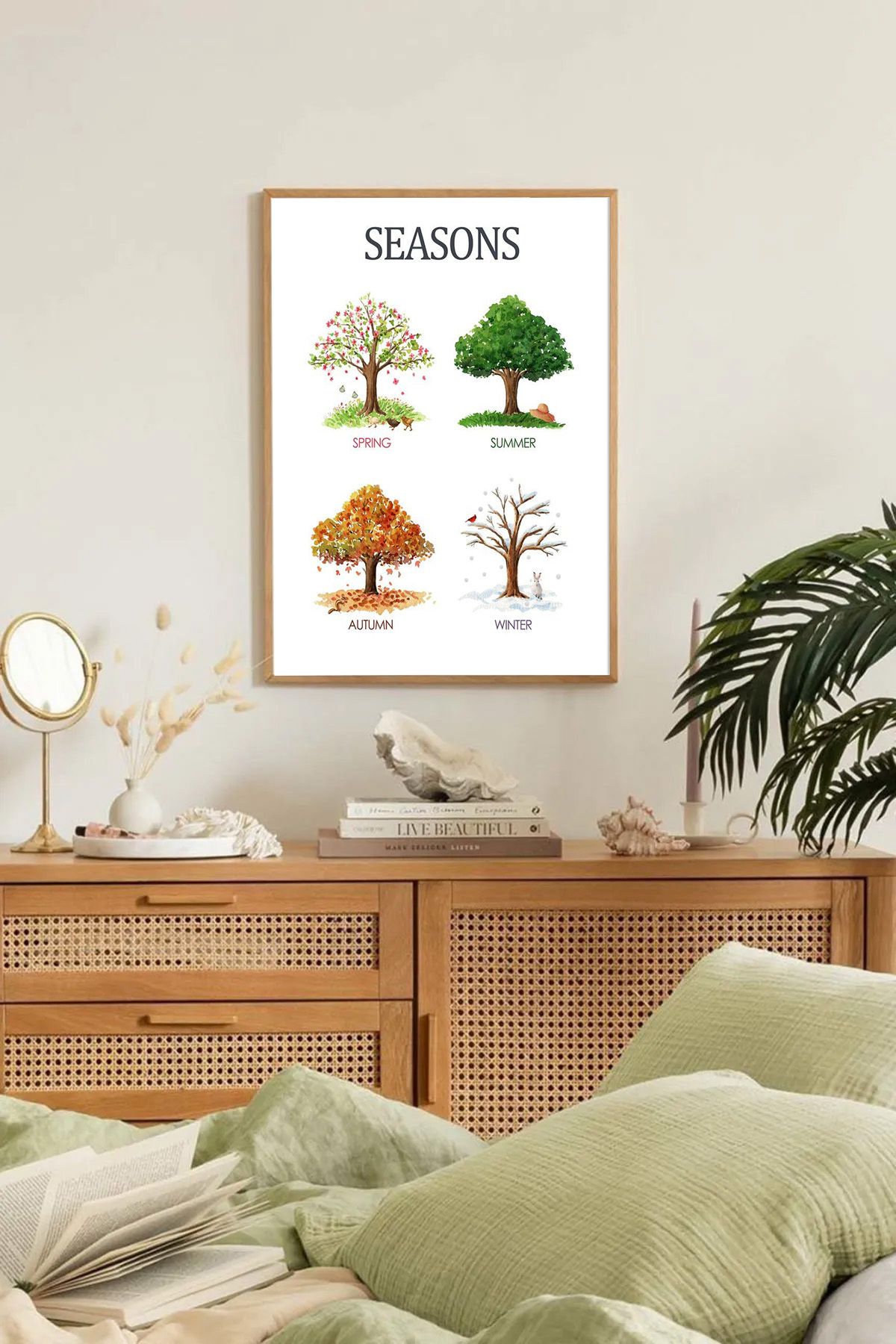 Dekorsiahome Tek Parça Ahşap Çerçeveli Oturma Odası Salon Mutfak Tablo TK0297