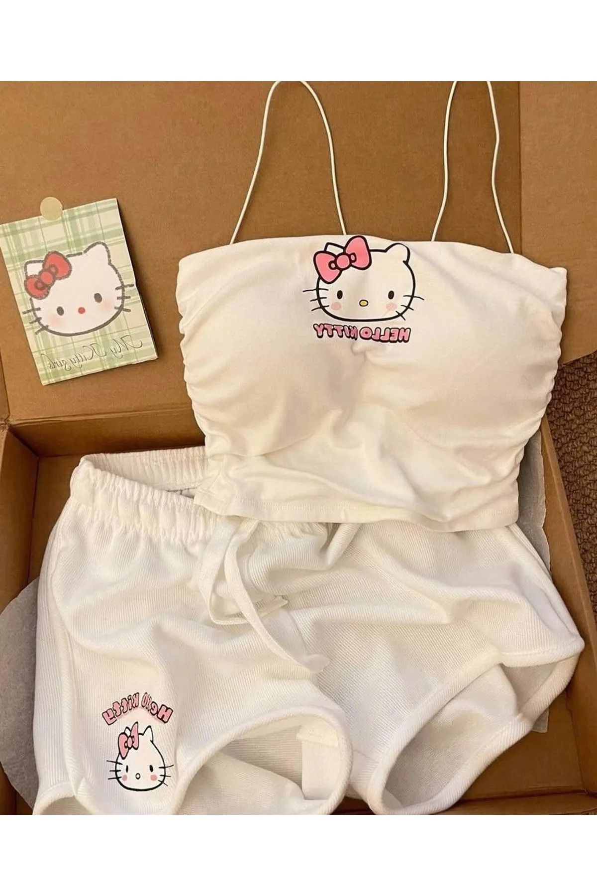 Gofeel Beyaz Hello Kitty Bluz Şort Alt Üst Takım