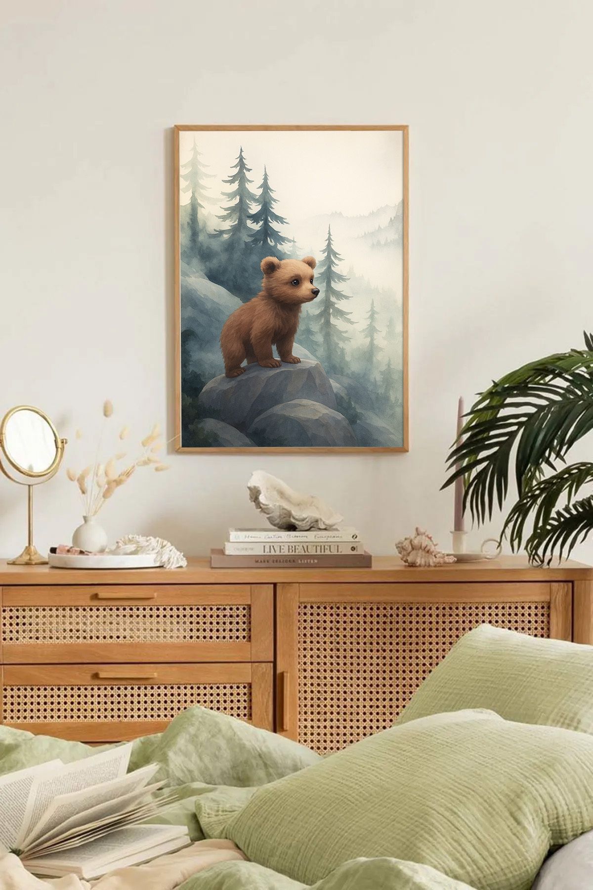 Dekorsiahome Tek Parça Ahşap Çerçeveli Oturma Odası Salon Mutfak Tablo TK0296