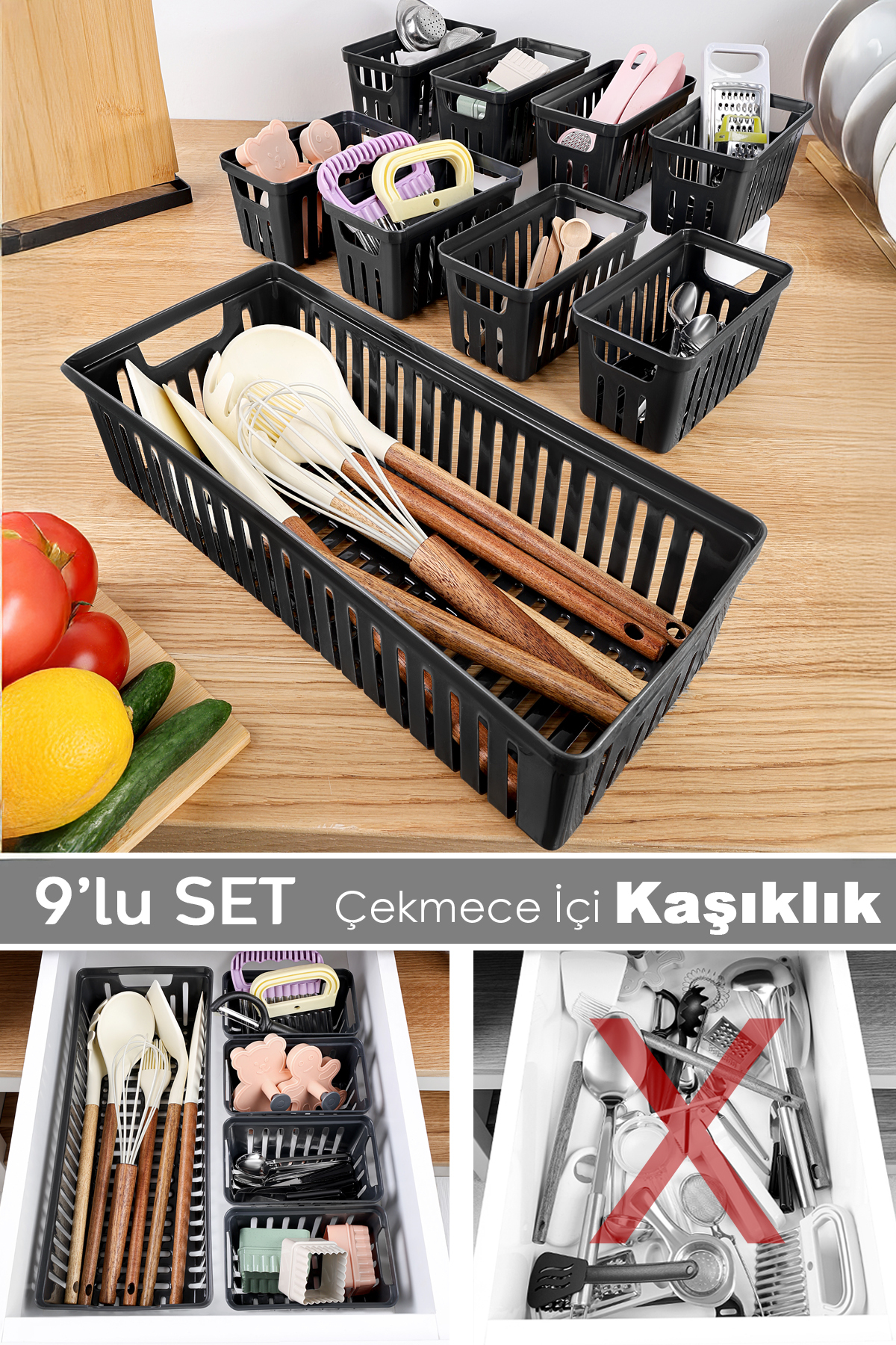 Meleni Home 9 Parça Modüler Kaşıklık Seti - Çok Amaçlı Çekmece İçi