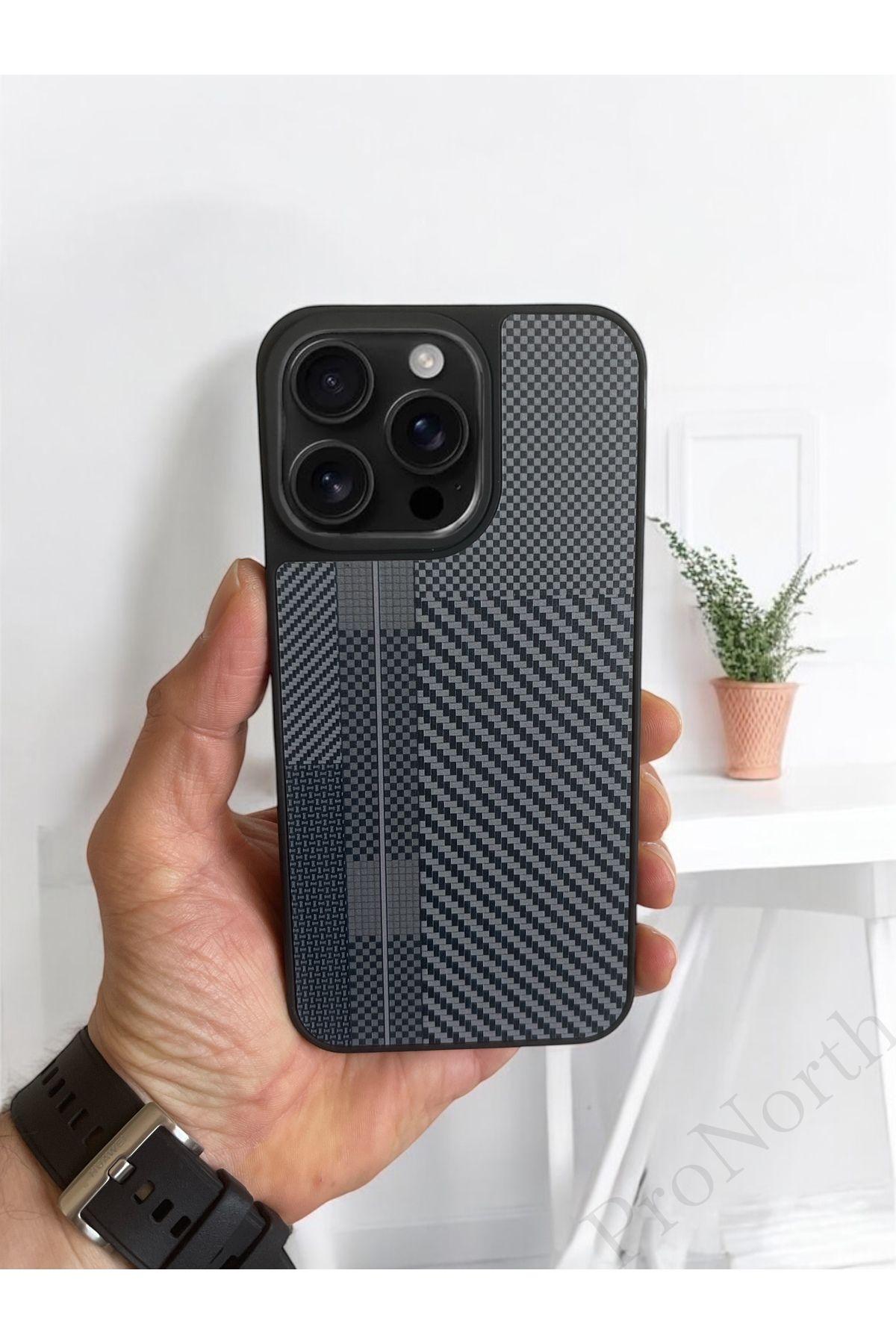 ProNorth Apple İphone 16 Pro Max Uyumlu Kılıf Karbon Görünümlü Silikon Kılıf / Kapak