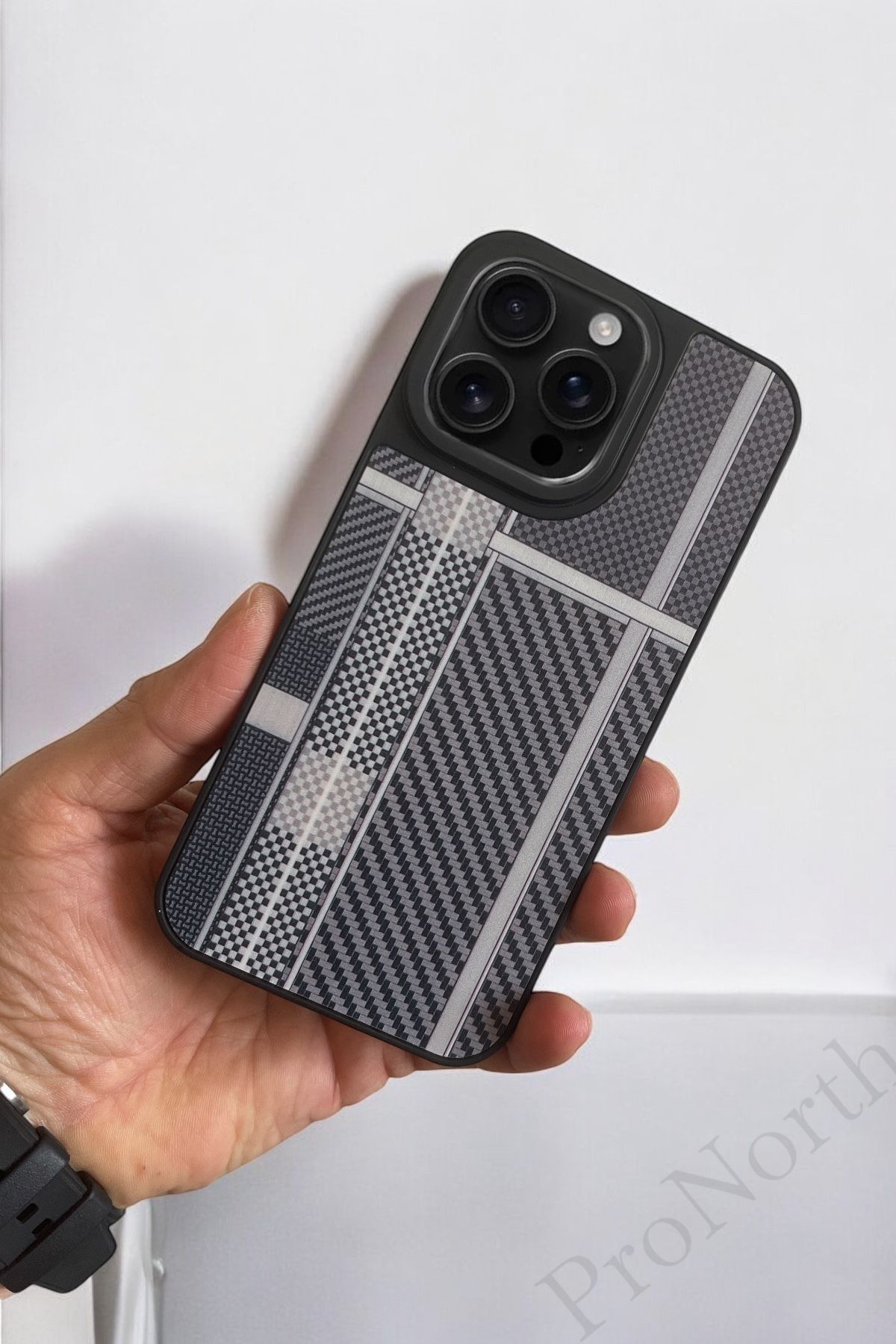 ProNorth Apple İphone 14 Pro Max Uyumlu Kılıf Karbon Görünümlü Silikon Kılıf / Kapak