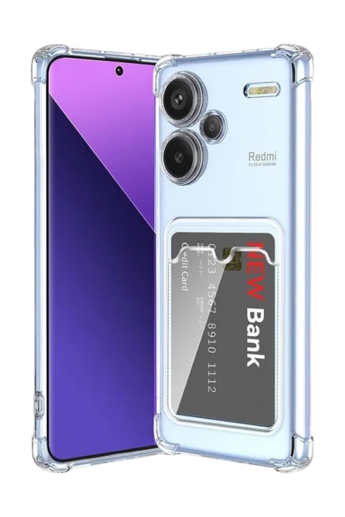 KILIF HOUSE Xiaomi Redmi Note 13 Pro Plus Uyumlu Kamera ve Köşe Korumalı Darbe Emici Şeffaf Kartlıklı Kılıf