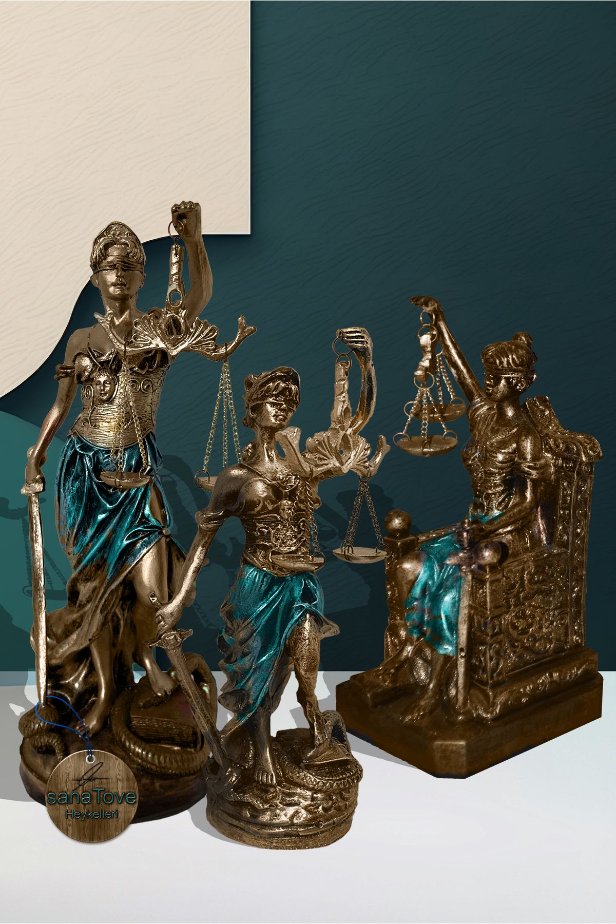 Realistic of Art Museum Ev Dekorasyon Adalet Heykeli Themis Hediyelik Dekoratif Obje Biblo 3'lü Set