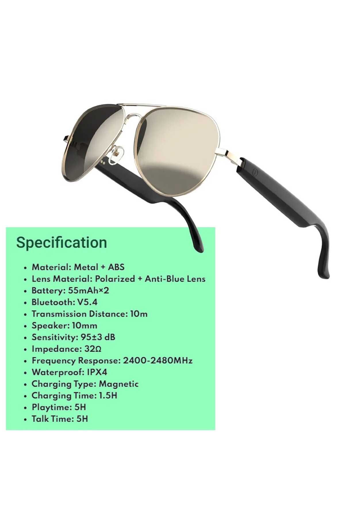 Green Lion-Helsinki Smart Glasses With Touch Control, Uv400 Protection, Built-in Microphone, Remote 3