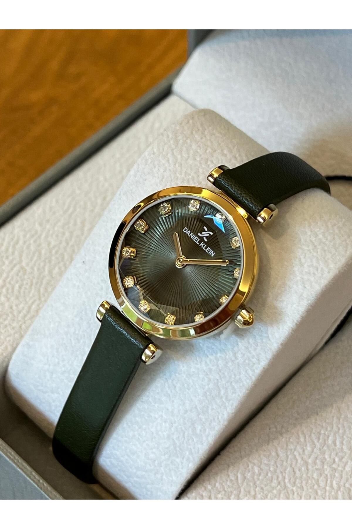 Daniel Klein YENİ MODEL Yeşil Kadran Yeşil Deri Kordon Kesme Camlı Gold Kadın Kol Saati