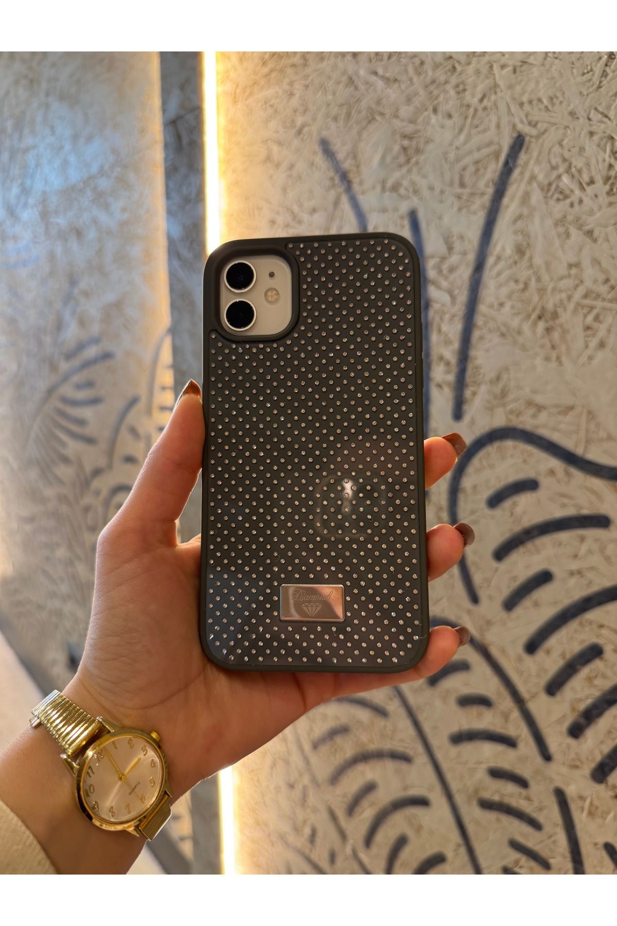 Mois Case İPhone 11 uyumlu elmas pırlanta taşlı gri kılıf