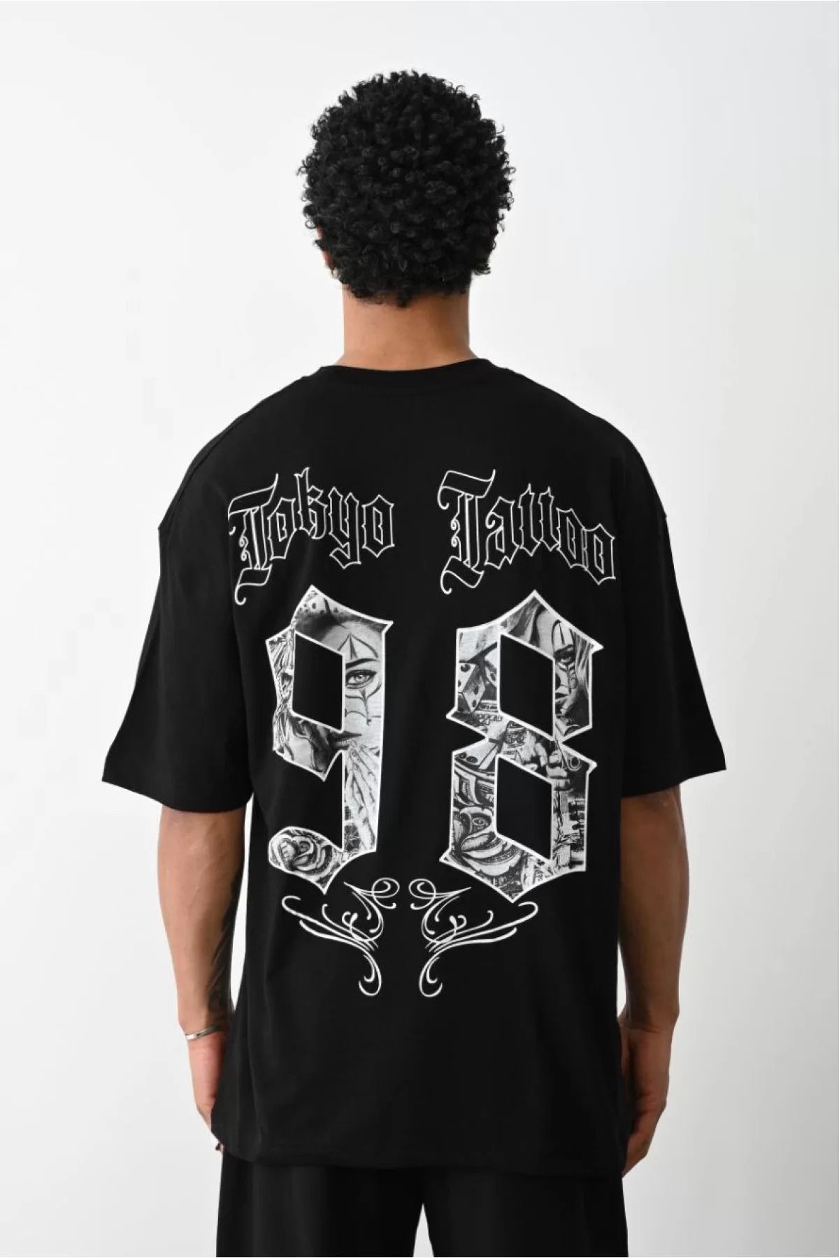 İndigo Park Erkek Tişört Unisex Baskılı Oversize T-Shirt - Siyah