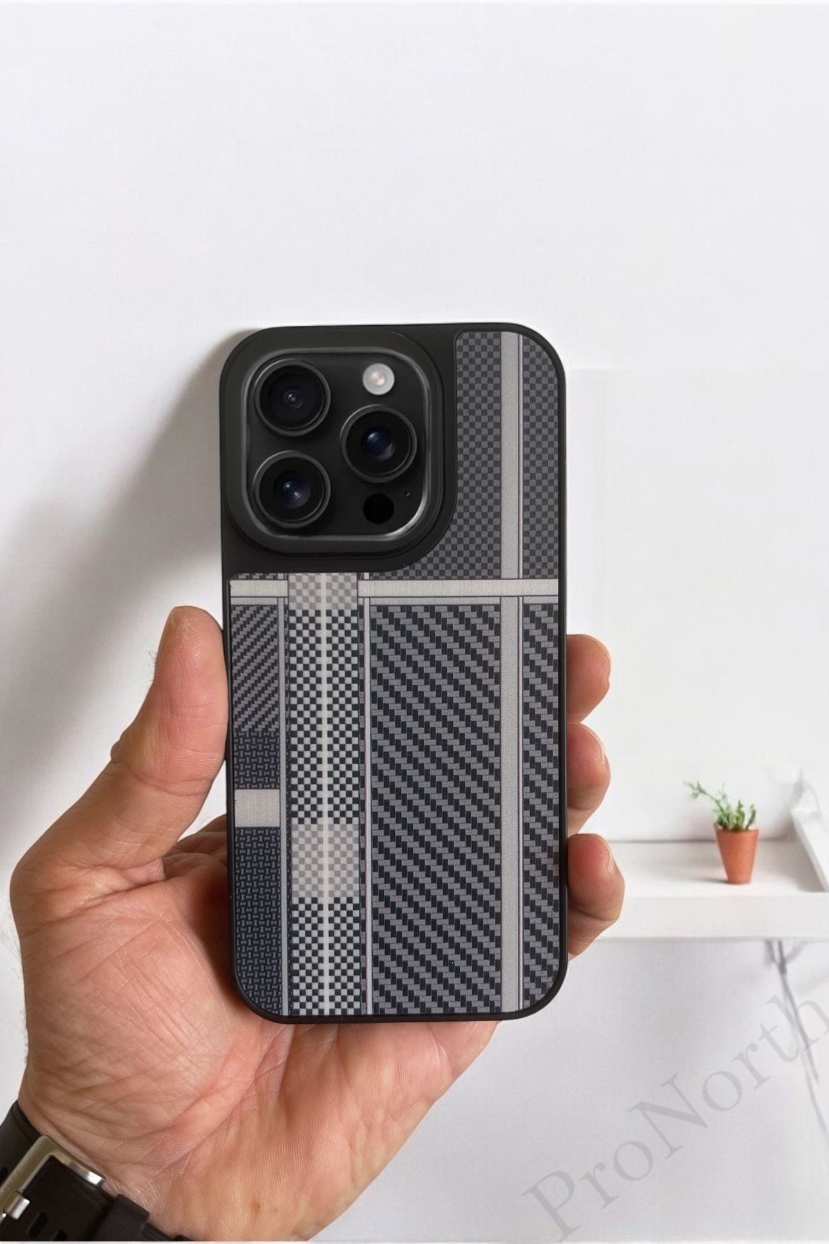 ProNorth Apple İphone 14 Pro Uyumlu Kılıf Karbon Görünümlü Silikon Kılıf / Kapak