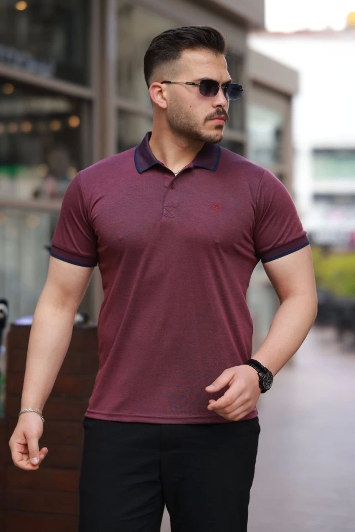 Kaplan Erkek Yakalı Kagi Kumaş Kısa Kollu T-shirt