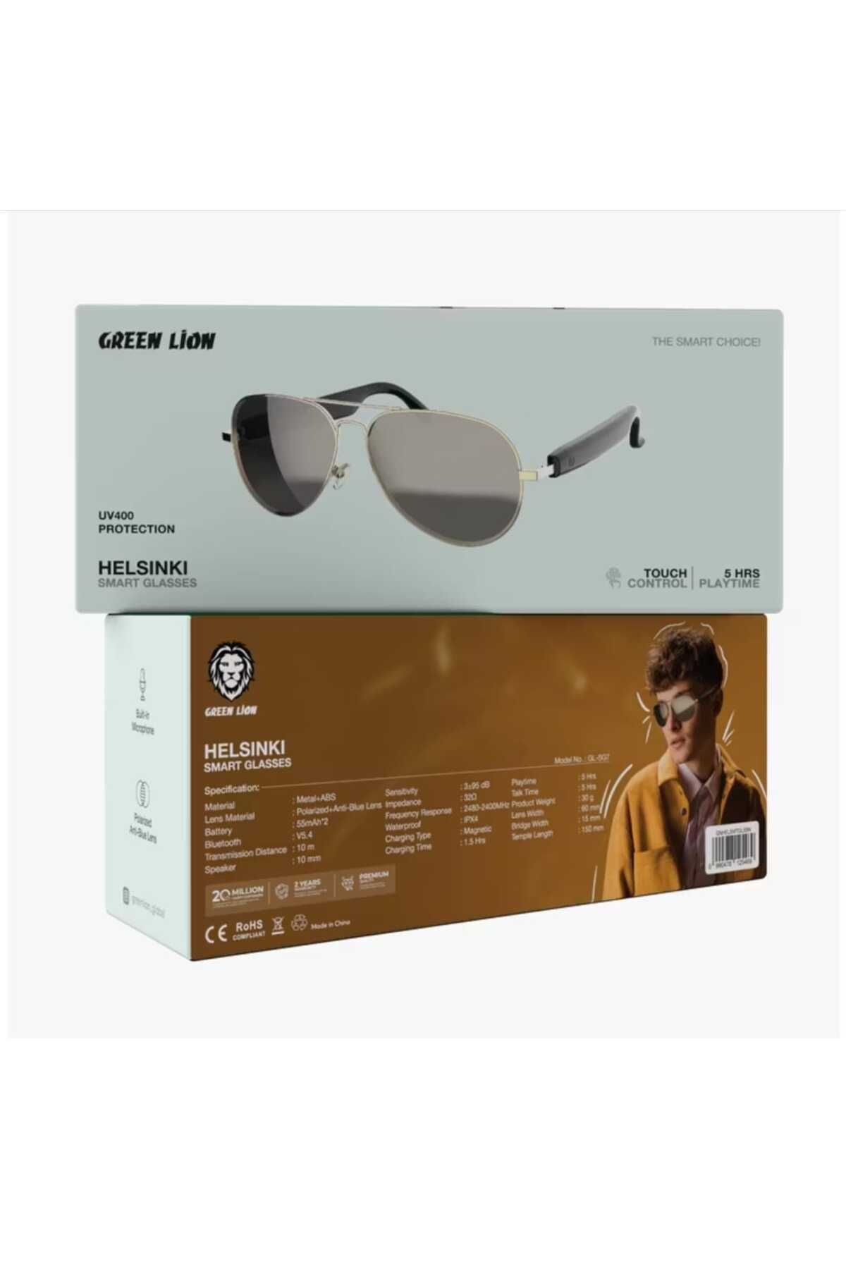 Green Lion-Helsinki Smart Glasses With Touch Control, Uv400 Protection, Built-in Microphone, Remote 7