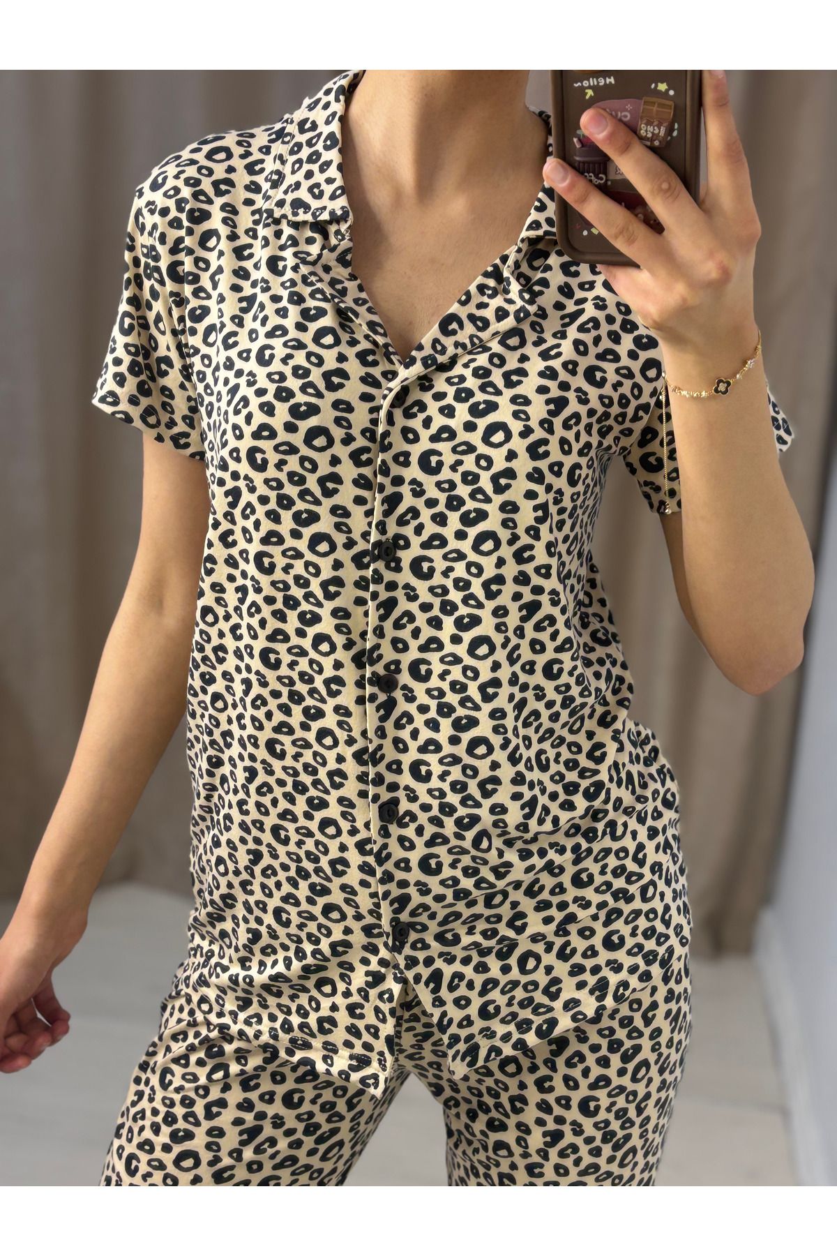 MİDİ BUTİK LEOPAR DESENLİ PİJAMA TAKIMI