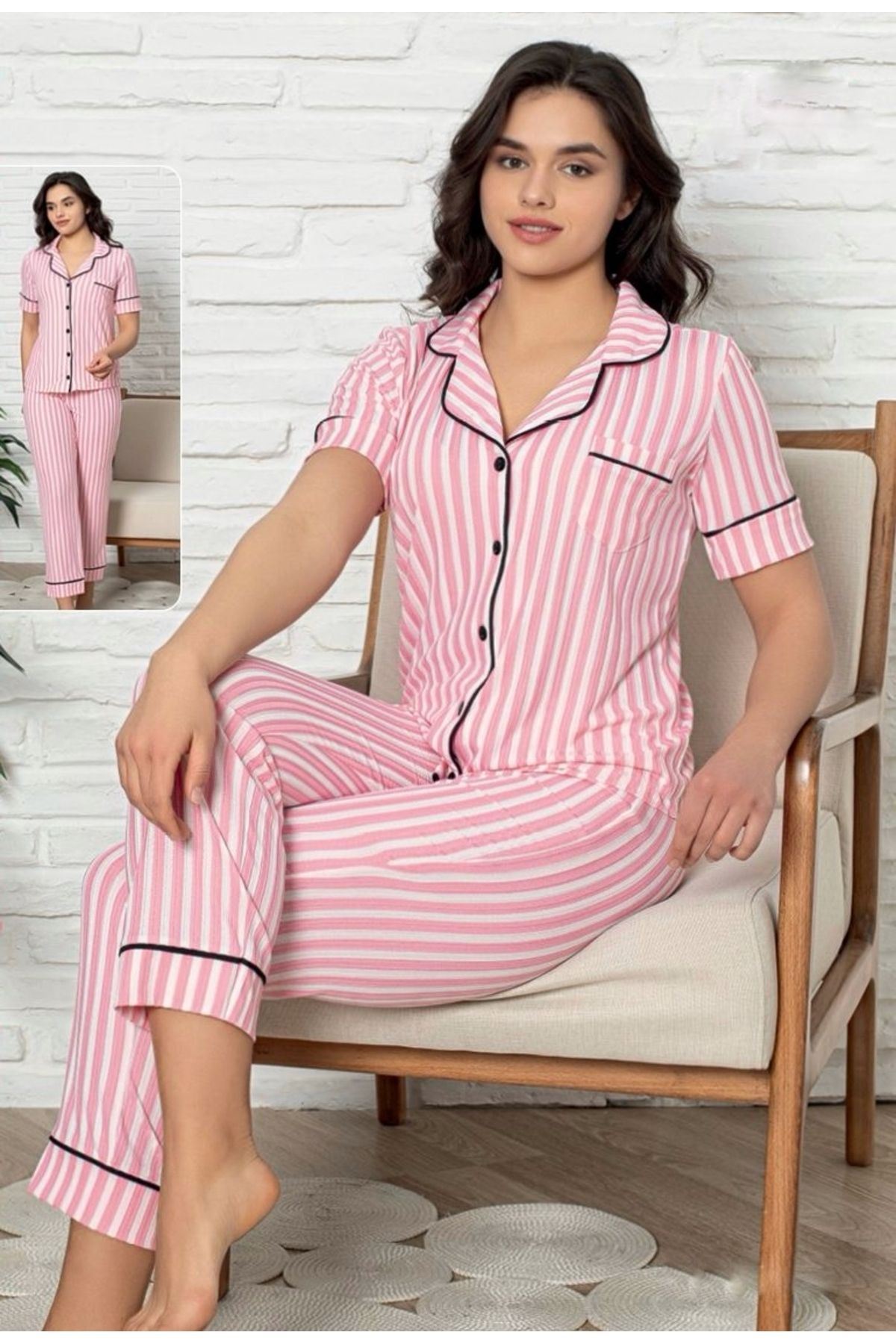 my enjoy Kadın pijama önden düğmeli kısa kol