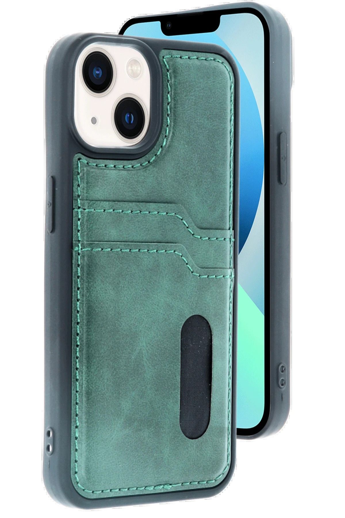 Zentico iPhone 14 Kılıf Sara Kartvizitli Deri Kılıf