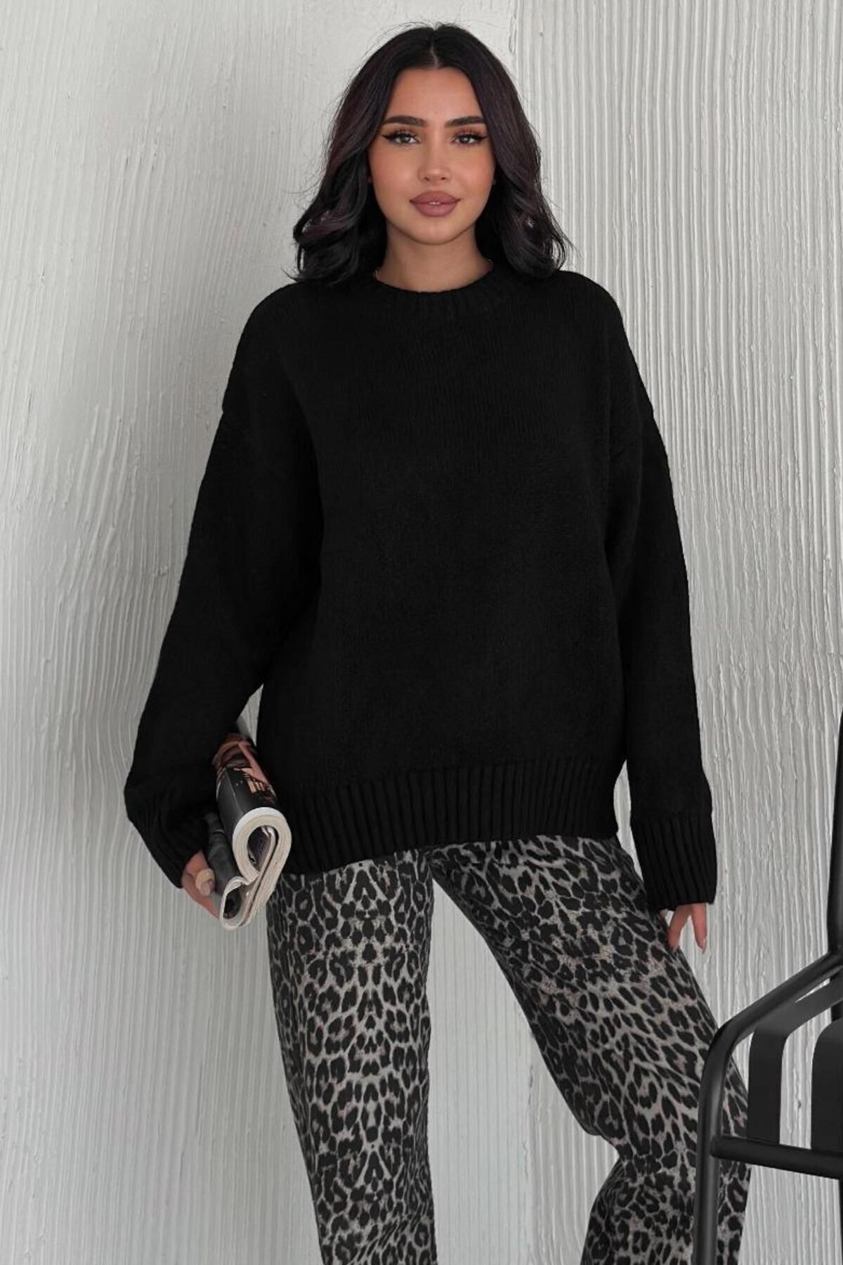 Moda Amore Kadın Triko Bisiklet Yaka Oversize Triko Kazak 110