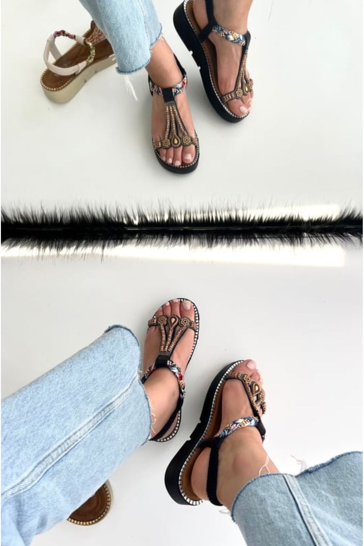 Y&D Shoes Kalın Taban Fular Detaylı Kadın Sandalet