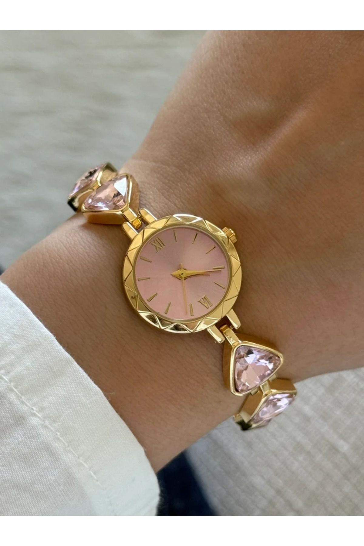 RoseandRoses Colette Taşlı Kordon Yeni Sezon Kadın Kol Saati Gold (Pembe Kadran)