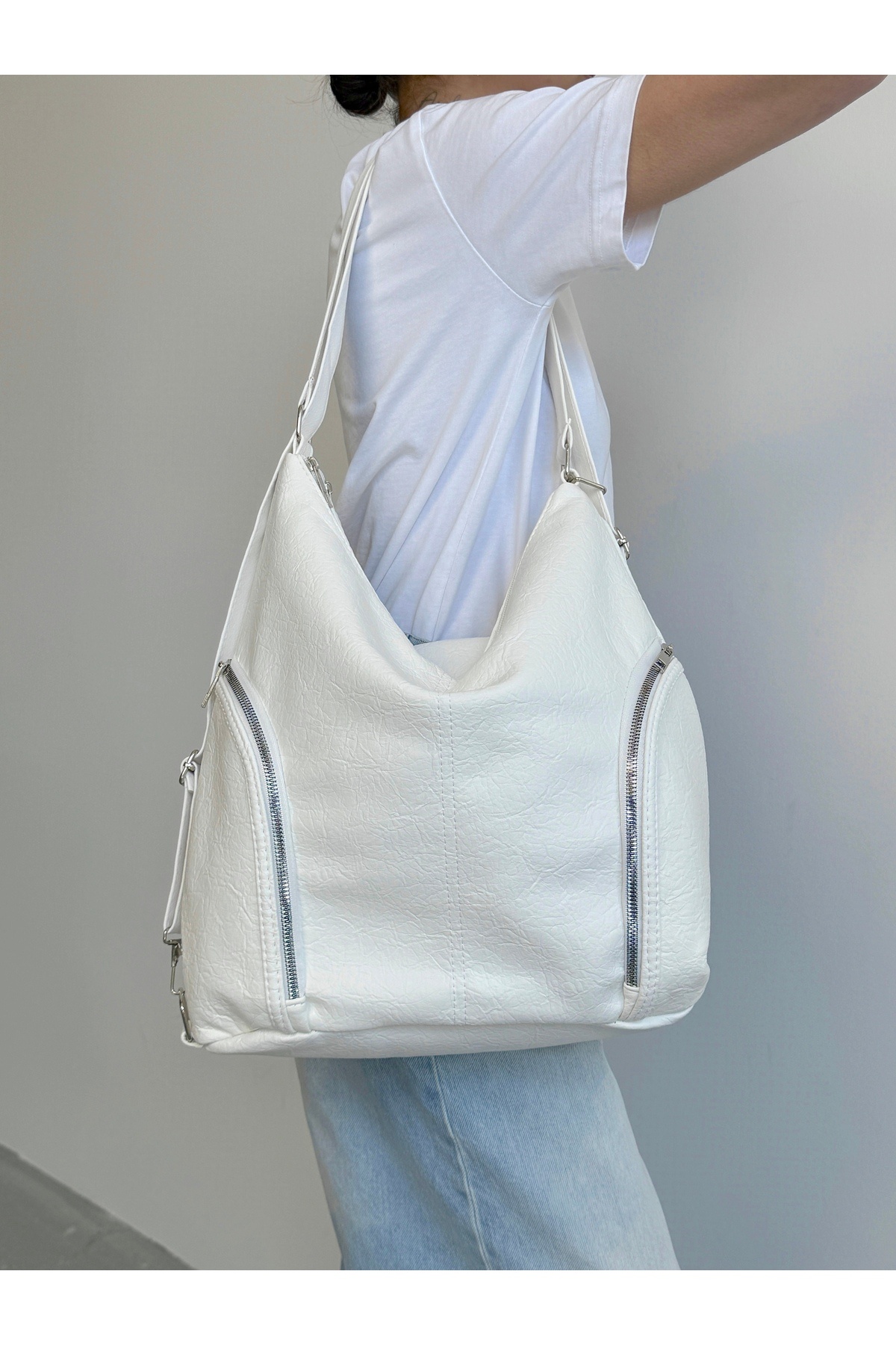KIRASE-New Quality Soft Leather Simple and Stylish Multi-Section Large Size Backpack and Shoulder Bag 2