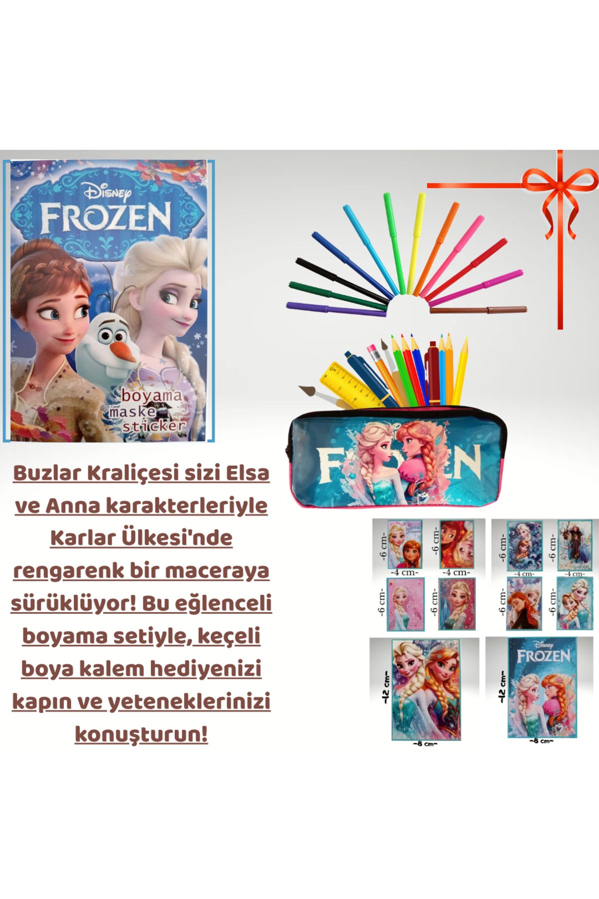 booddie Frozen Boyama Kitabı Arka Kapak Kesilerek Maskeli Stickerlı & 12'li Keçeli Boya Kalemi