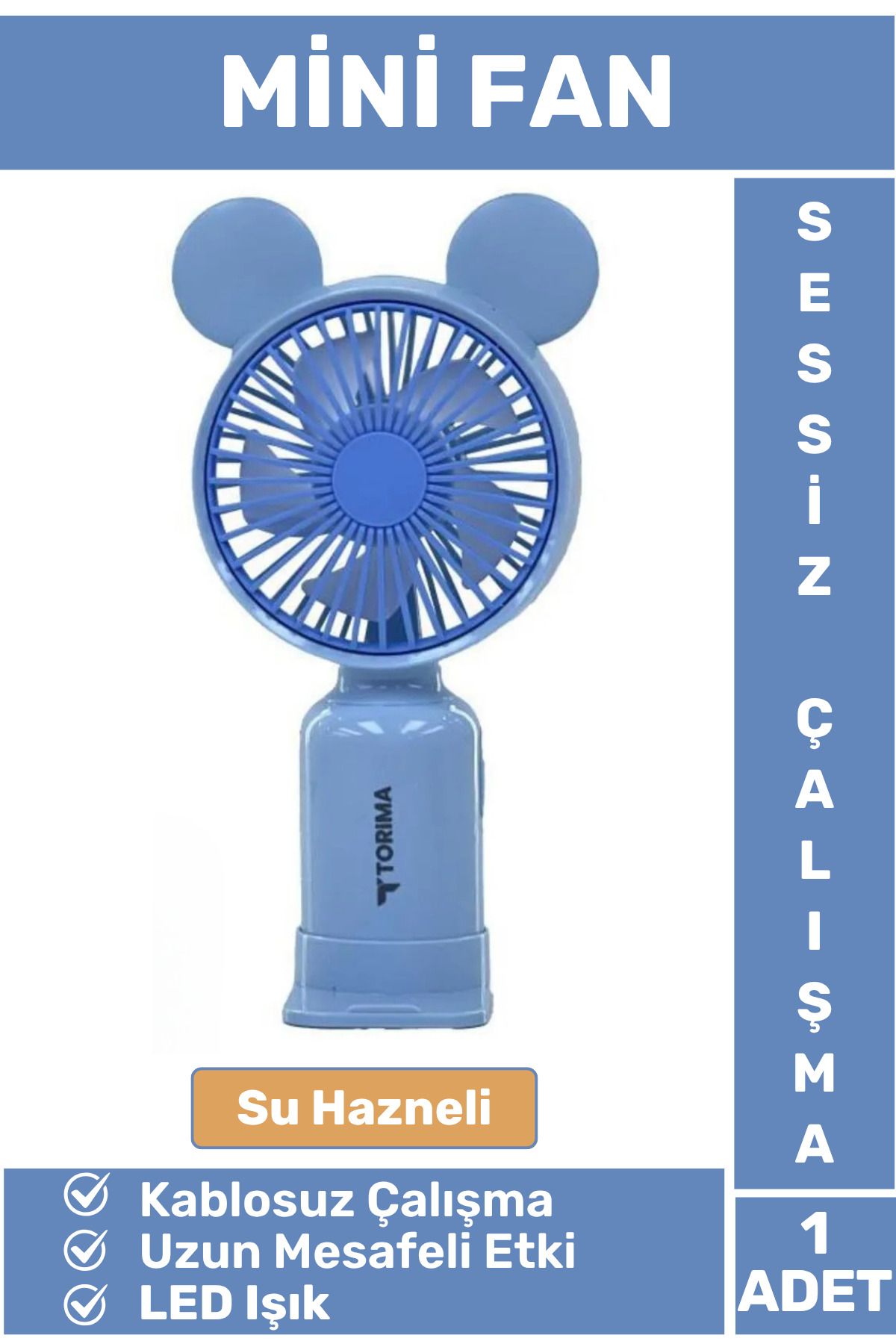 Wintoup Mini Taşınabilir Fan Şarjlı 2 Kademeli Led Işıklı Sevimli Ayıcık Kulak Vantilatör Klima Soğutucu