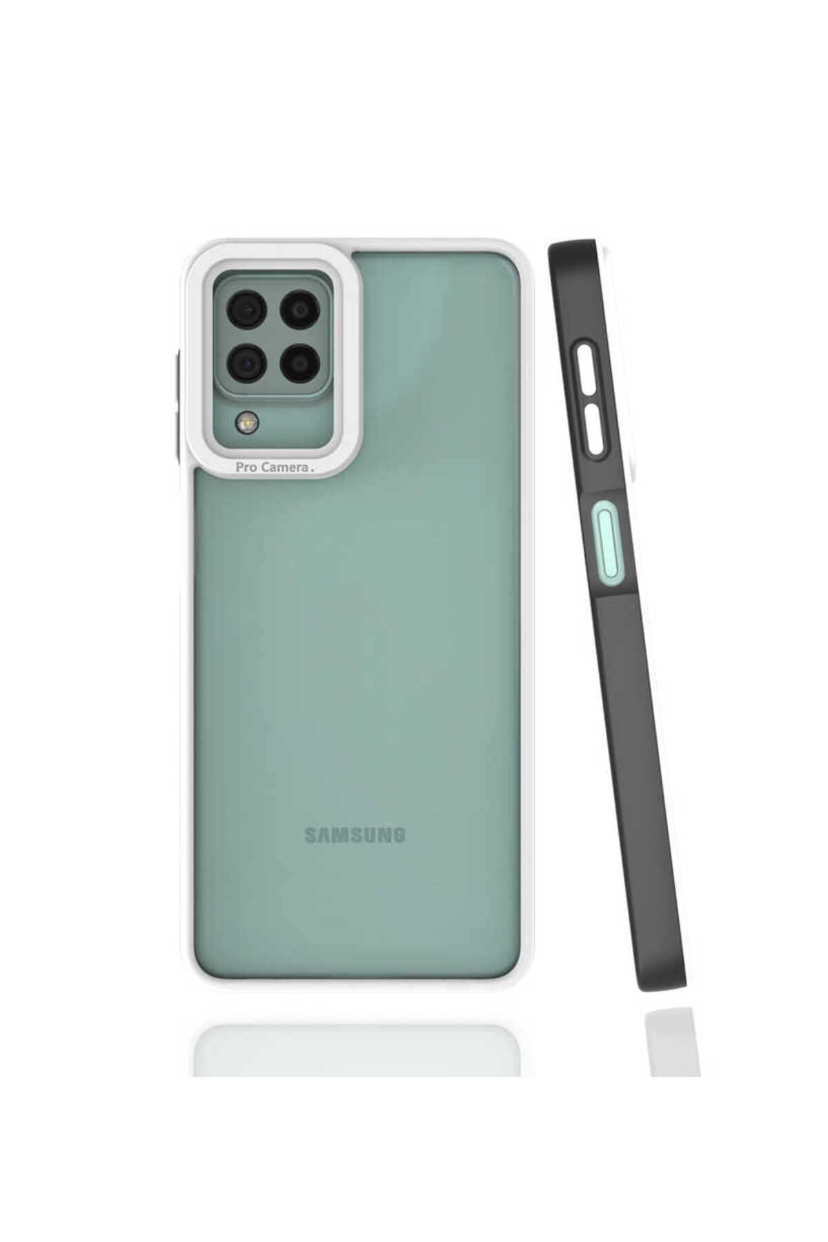 halkhouse Samsung Galaxy A22 4G Kılıf Kamera Korumalı Renkli Çerçeveli Esnek Sert Silikon Mima Kapak