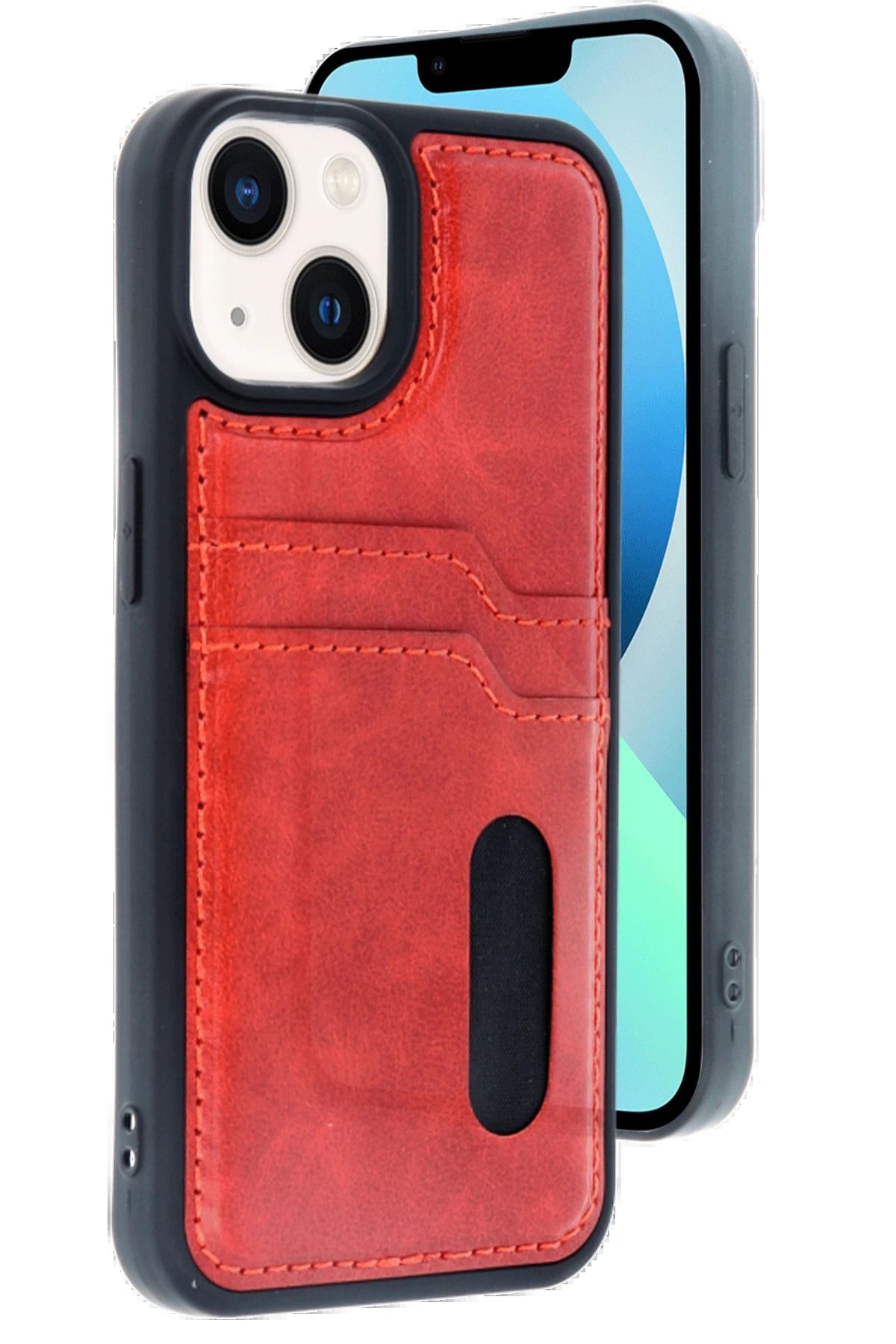 Zentico iPhone 14 Kılıf Sara Kartvizitli Deri Kılıf