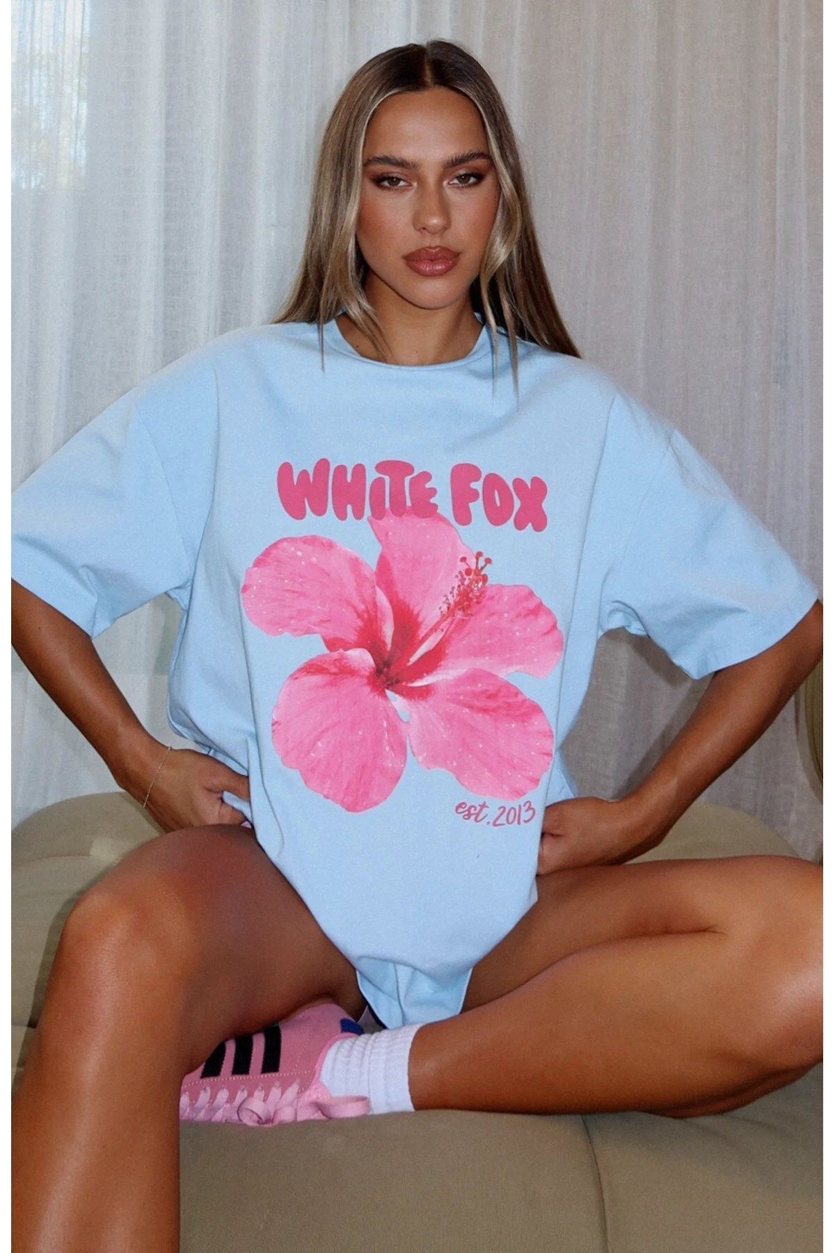 bellanova Çiçek Baskılı White Fox Kadın Tişört Günlük Rahat Kesim