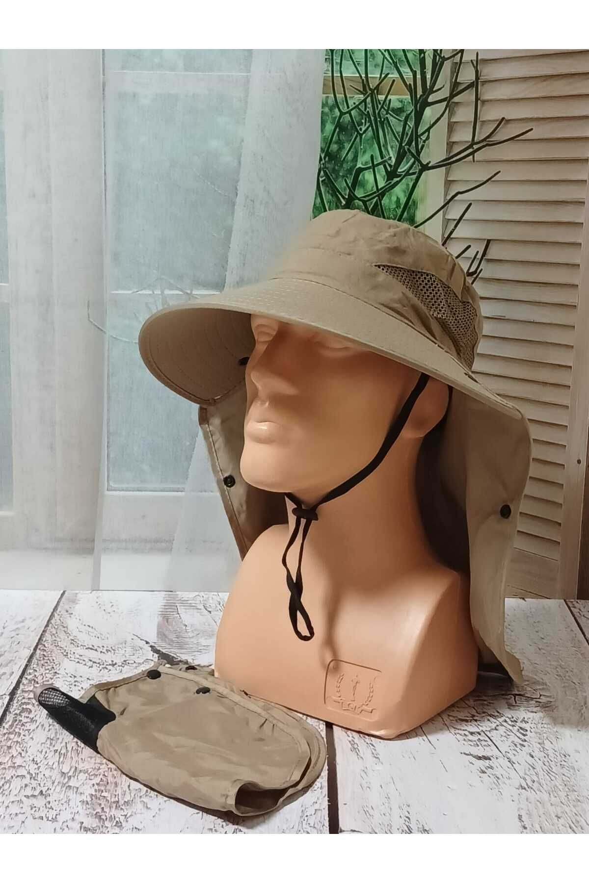 Aydmr Aksesuar Ense Korumalı Maskeli Safari Şapka