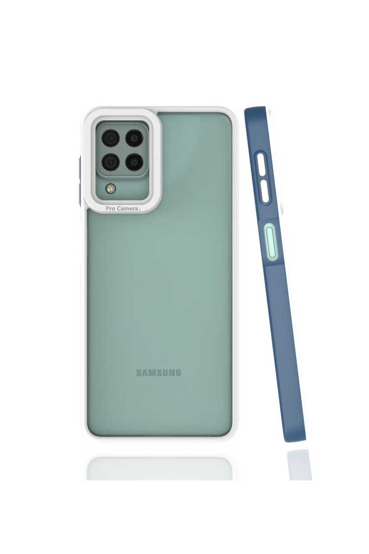 halkhouse Samsung Galaxy A22 4G Kılıf Kamera Korumalı Renkli Çerçeveli Esnek Sert Silikon Mima Kapak
