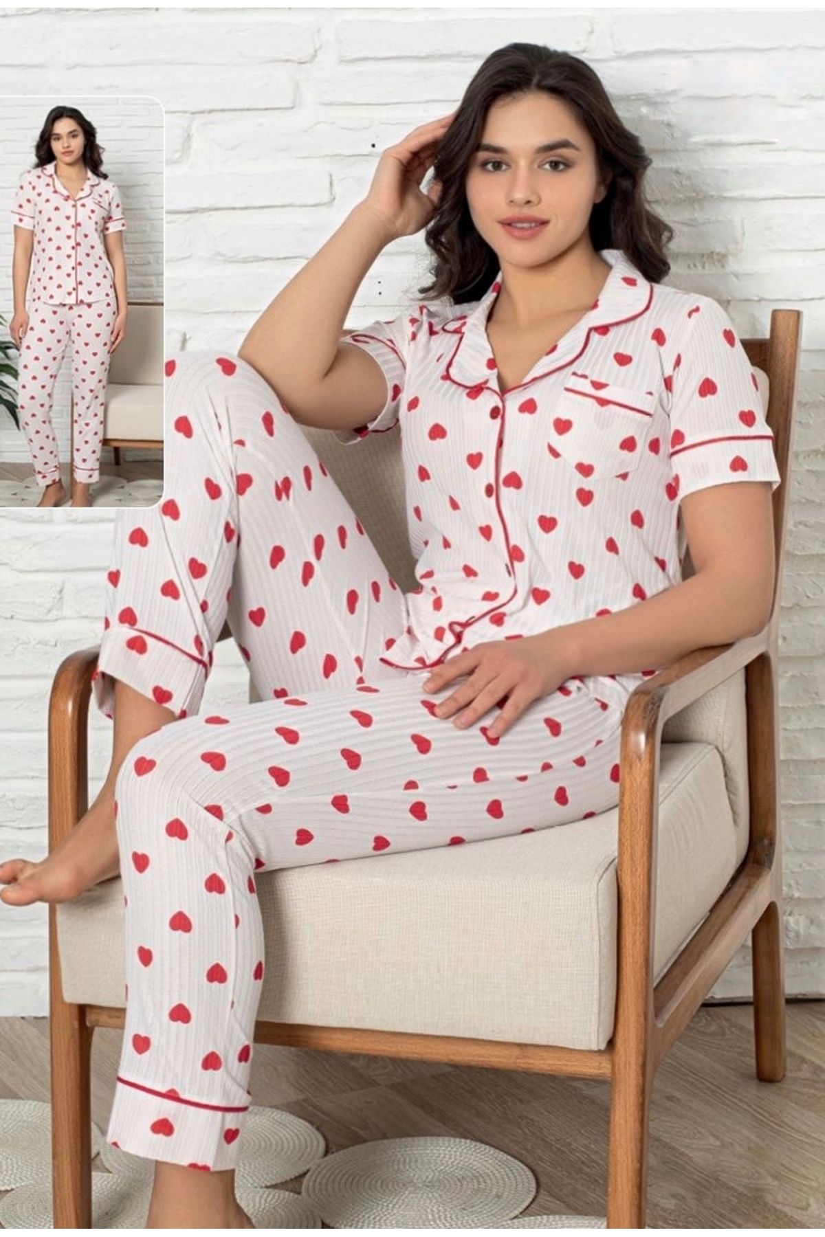 my enjoy Kadın pijama düğmeli kısa kollu