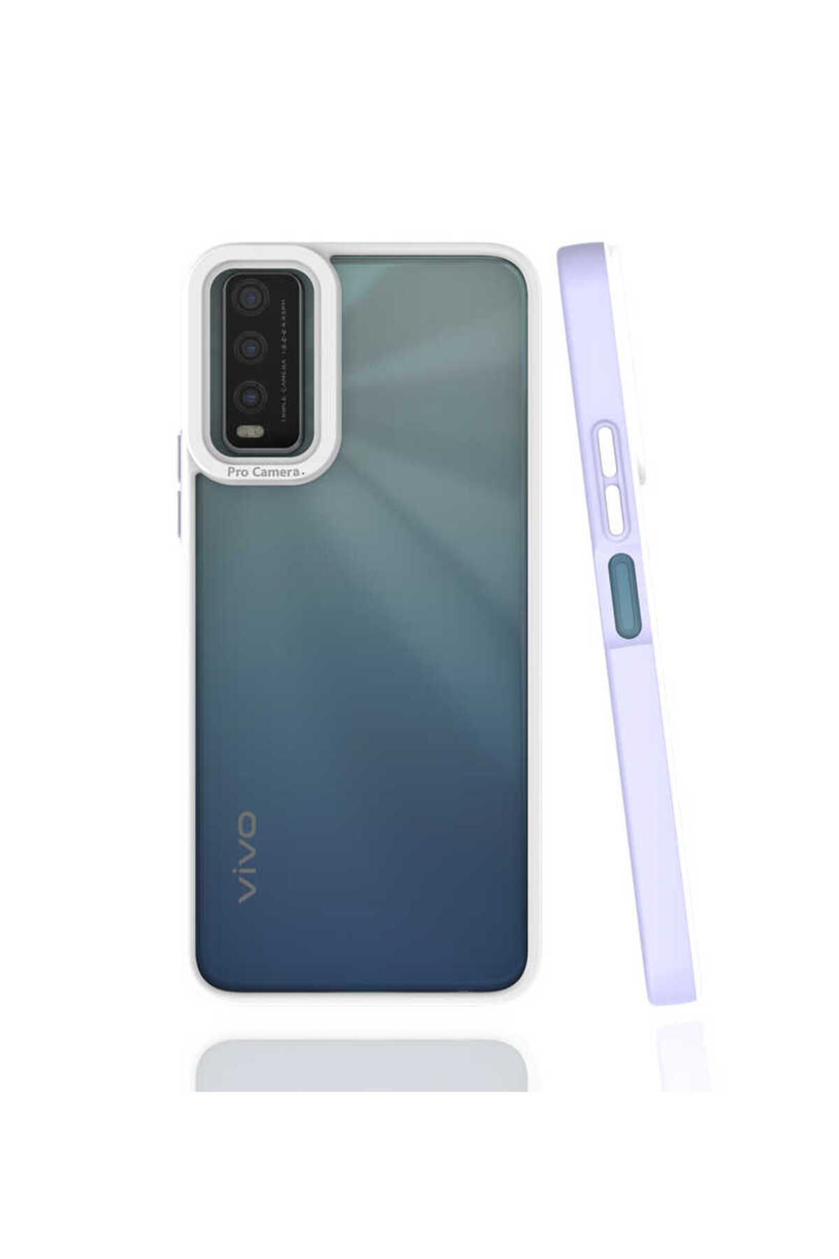 halkhouse Vivo Y20 Kılıf Kamera Korumalı Renkli Çerçeveli Esnek Sert Silikon Mima Kapak
