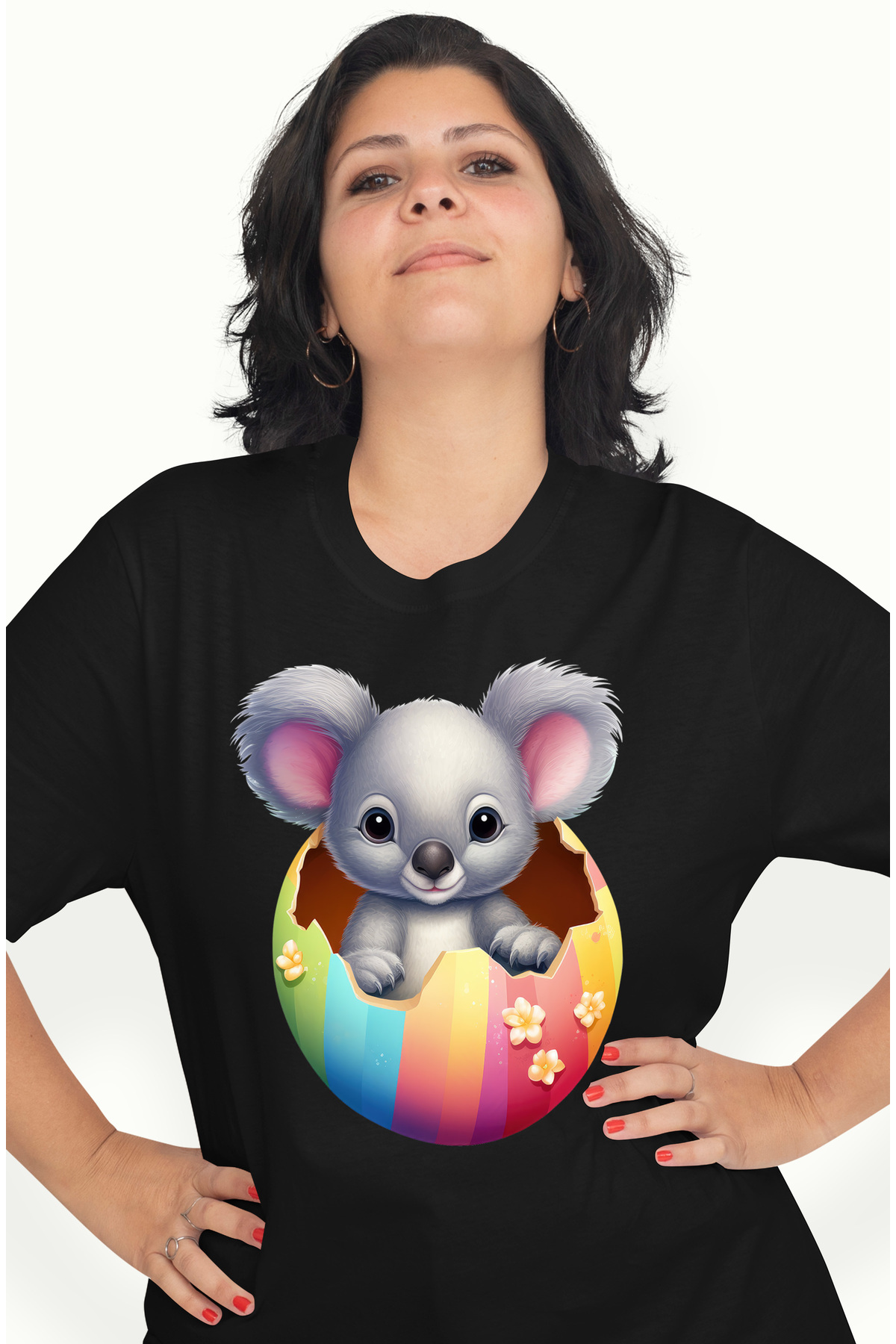 StoryGift Romania Tricou Femei Cu Un Ursulet Koala Care Iese Dintr-un Ou Spart, Ilustratie, Curios Blk_l Femeie - L