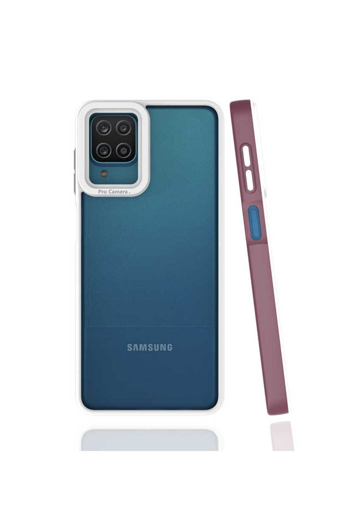 halkhouse Samsung Galaxy A12 Kılıf Kamera Korumalı Renkli Çerçeveli Esnek Sert Silikon Mima Kapak